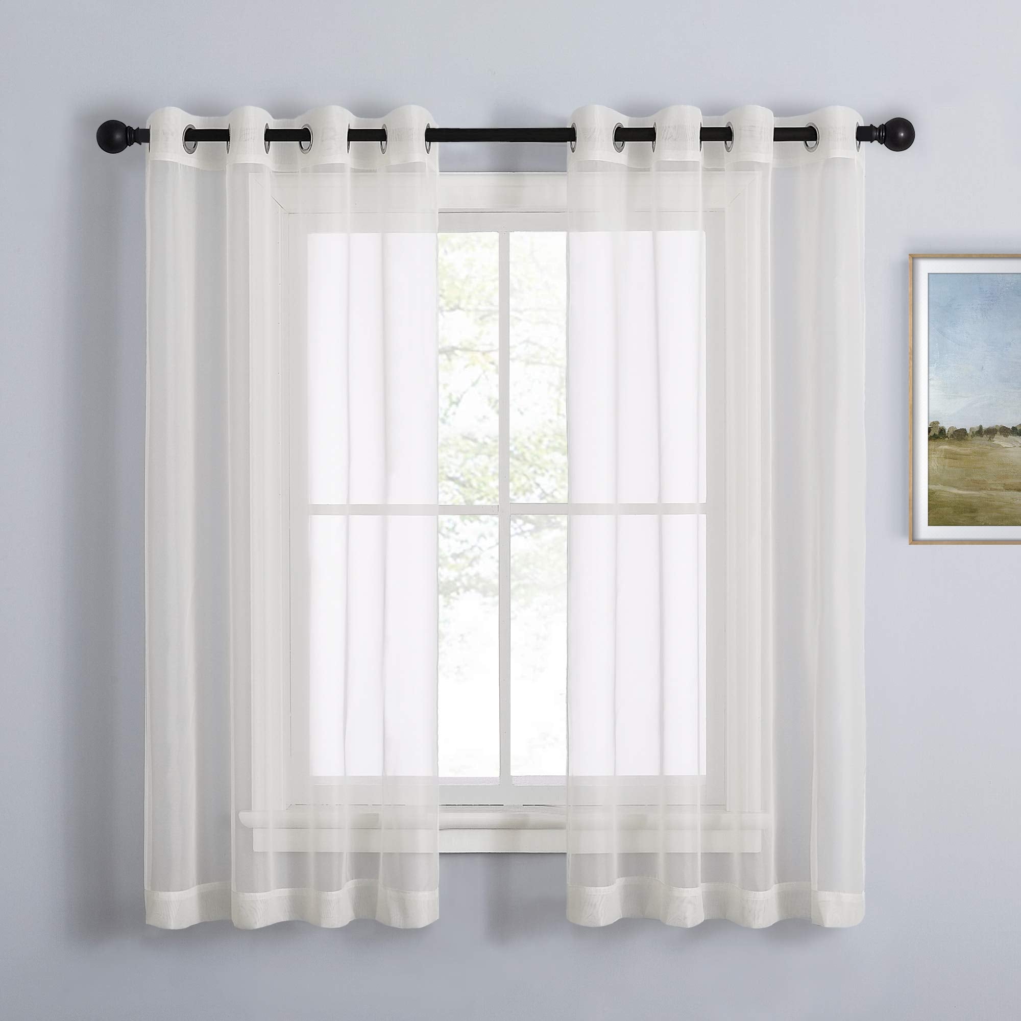 NICETOWN Sheer Curtains Panel 72" Long - Ring Top Window Treatment Sheer Voile Drapes for Bedroom/Living Room (White, Set of 2, W54 x L72)