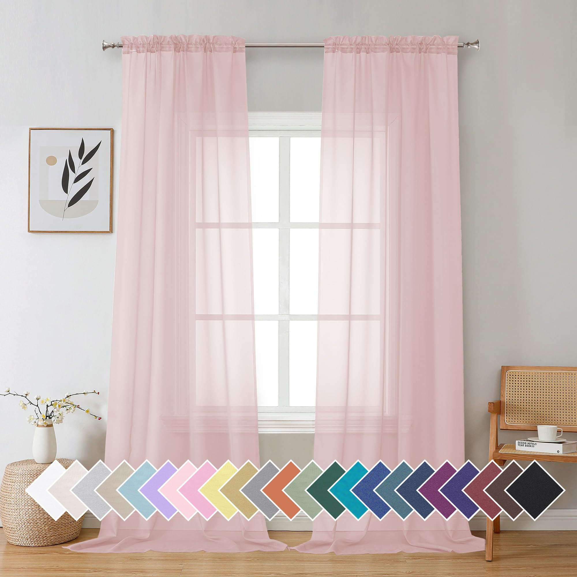 Aiyufeng Blush Pink Sheer Curtains 84 Inches Long 2 Panels Set, Light Filtering Soft Airy Voile Rod Pocket Baby Pink Sheer Window Drapes for Bedroom Living Room, Each 40Wx84L Inches