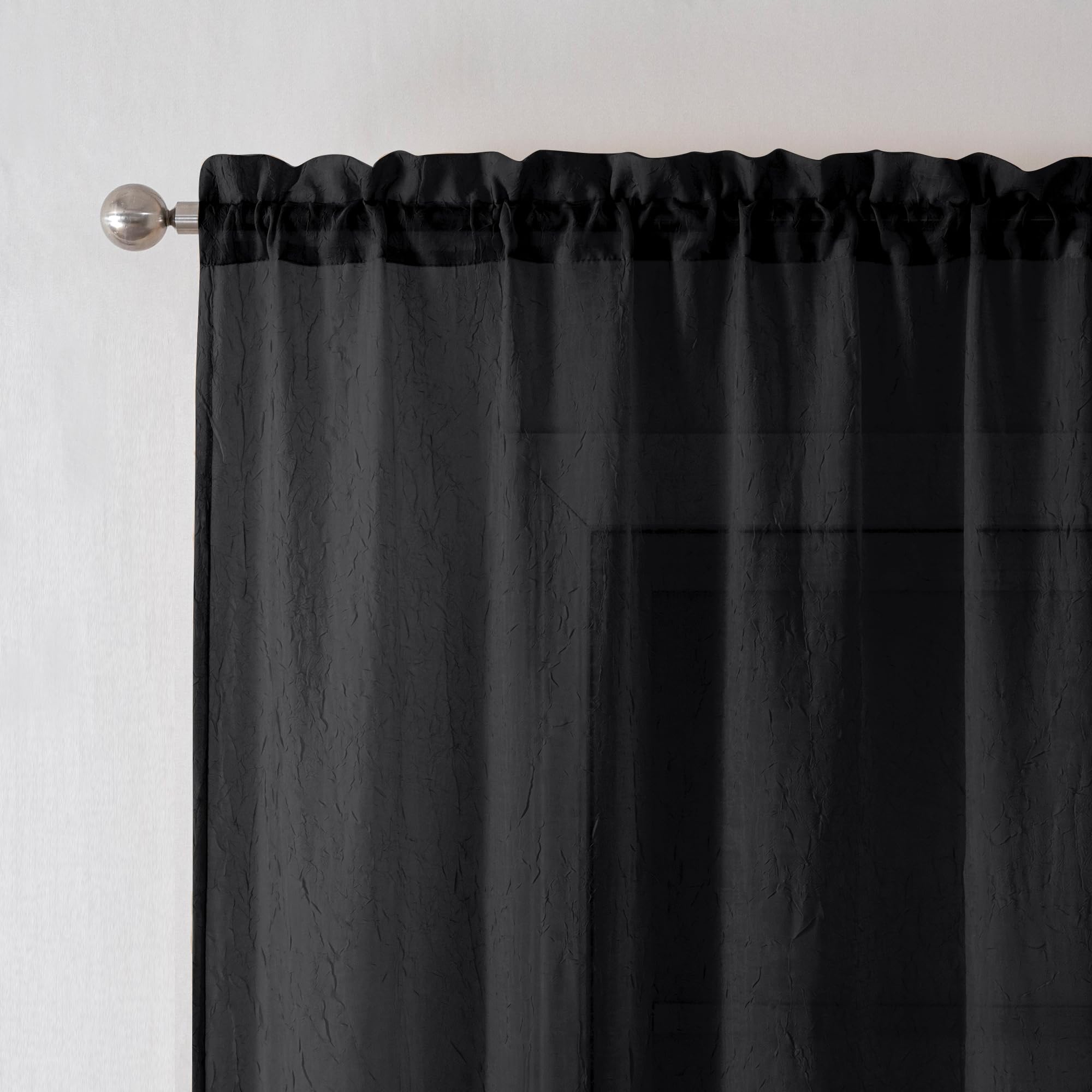 Chyhomenyc Crushed Sheer White Curtains 84 Inch Length 2 Panels, Light Filtering Solid Crinkle Voile Lightweight Textured Sheer Curtian for Bedroom, Each 42Wx84L Inches