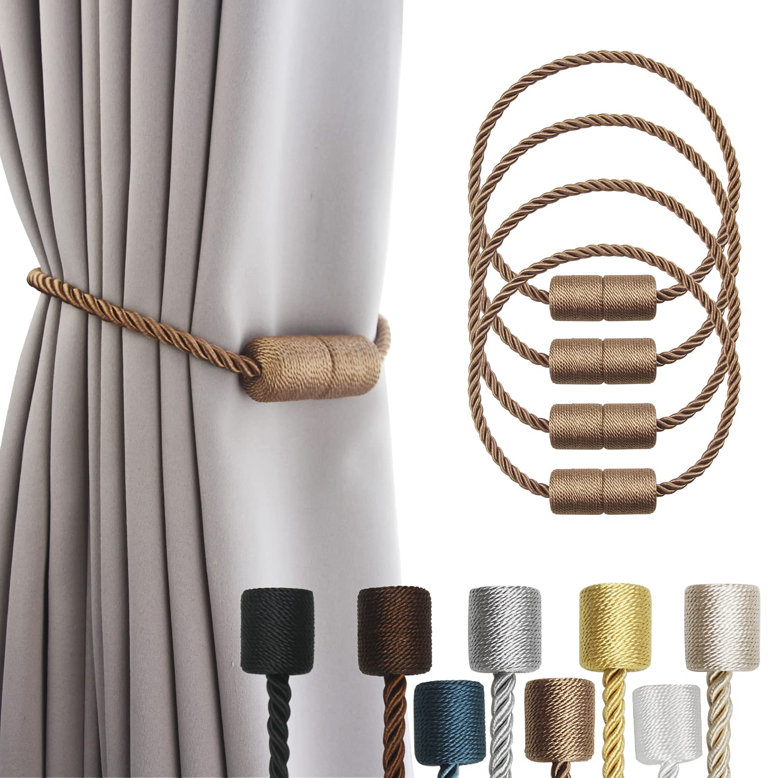2 Pack Black Magnetic Rope Curtain Tiebacks