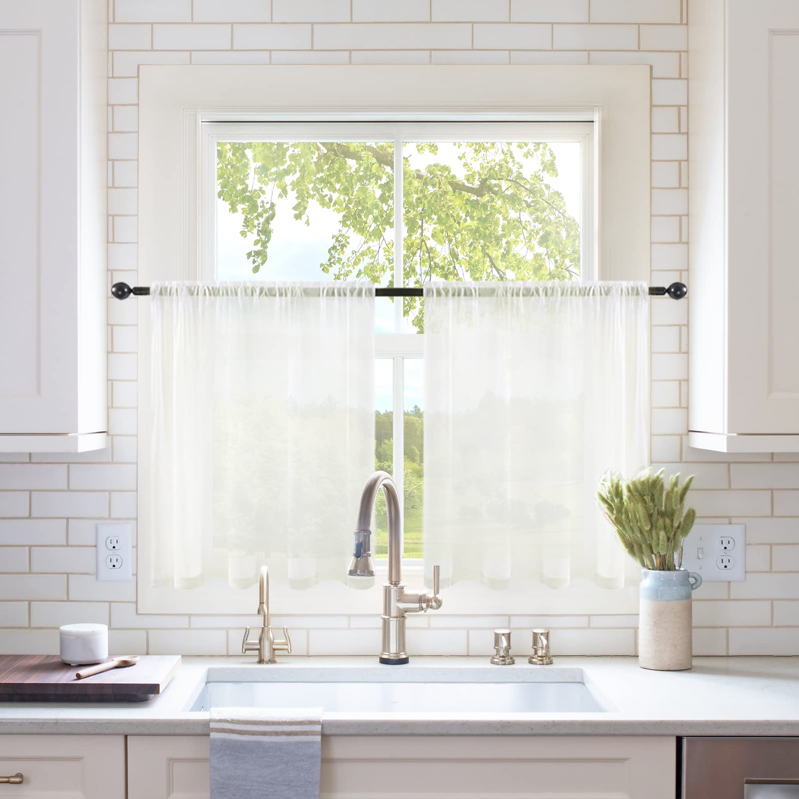 MIULEE White Sheer Curtains 96 inches Long Window Curtains 2 Panels Solid Color Elegant Window Voile Panels/Drapes/Treatment for Bedroom Living Room (54 X 96 Inches White)