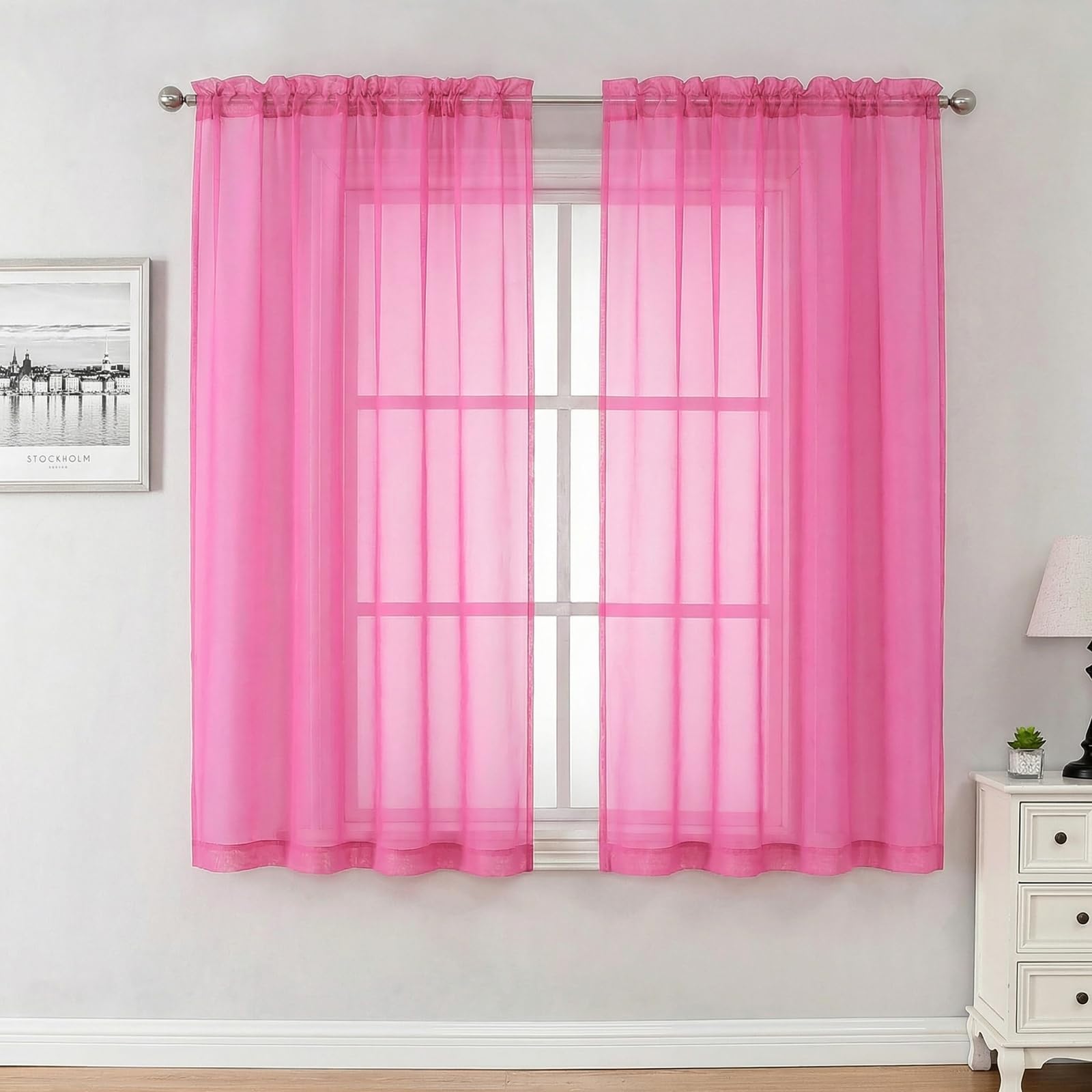 Aiyufeng Blush Pink Sheer Curtains 84 Inches Long 2 Panels Set, Light Filtering Soft Airy Voile Rod Pocket Baby Pink Sheer Window Drapes for Bedroom Living Room, Each 40Wx84L Inches