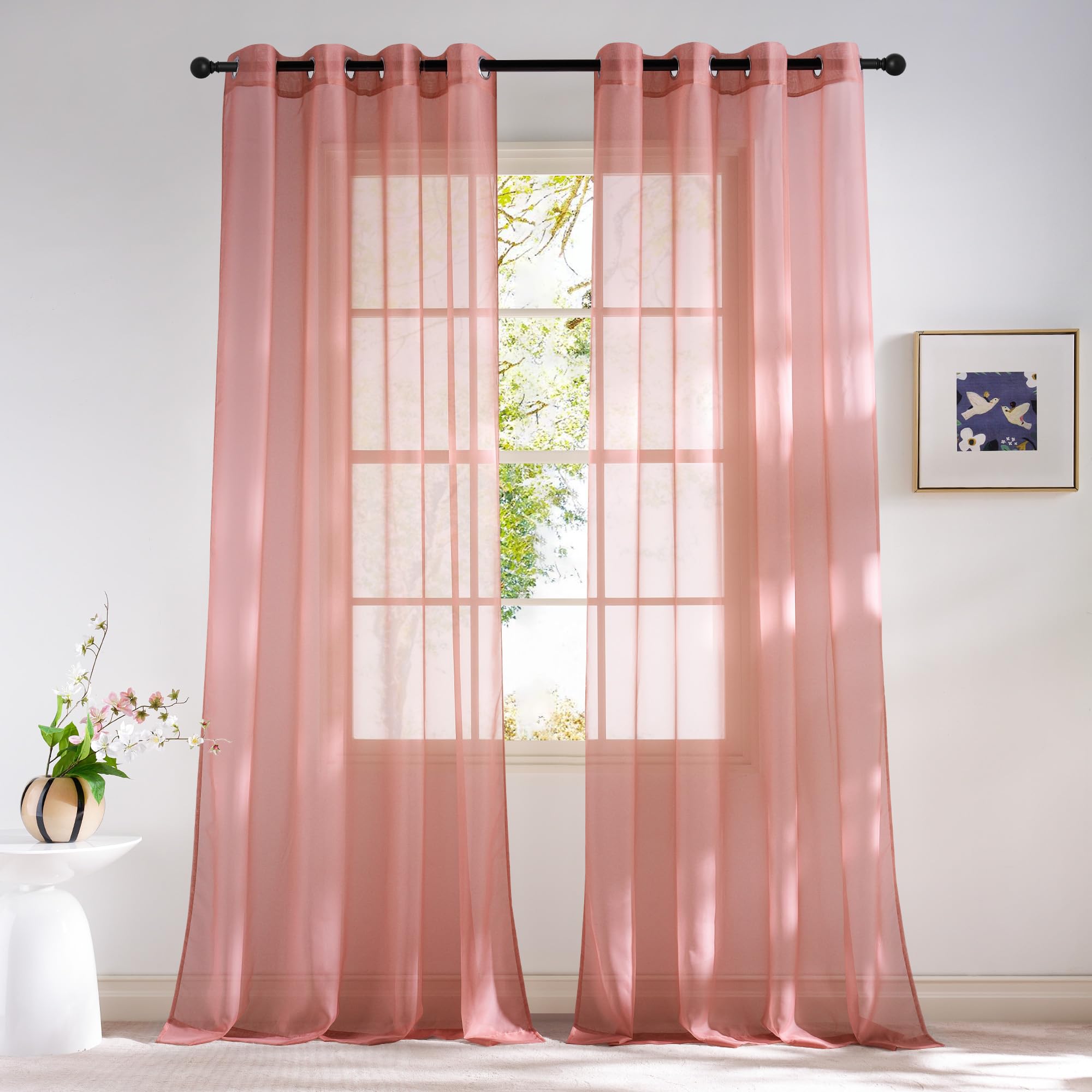 NICETOWN Sheer Curtains Panel 72" Long - Ring Top Window Treatment Sheer Voile Drapes for Bedroom/Living Room (White, Set of 2, W54 x L72)