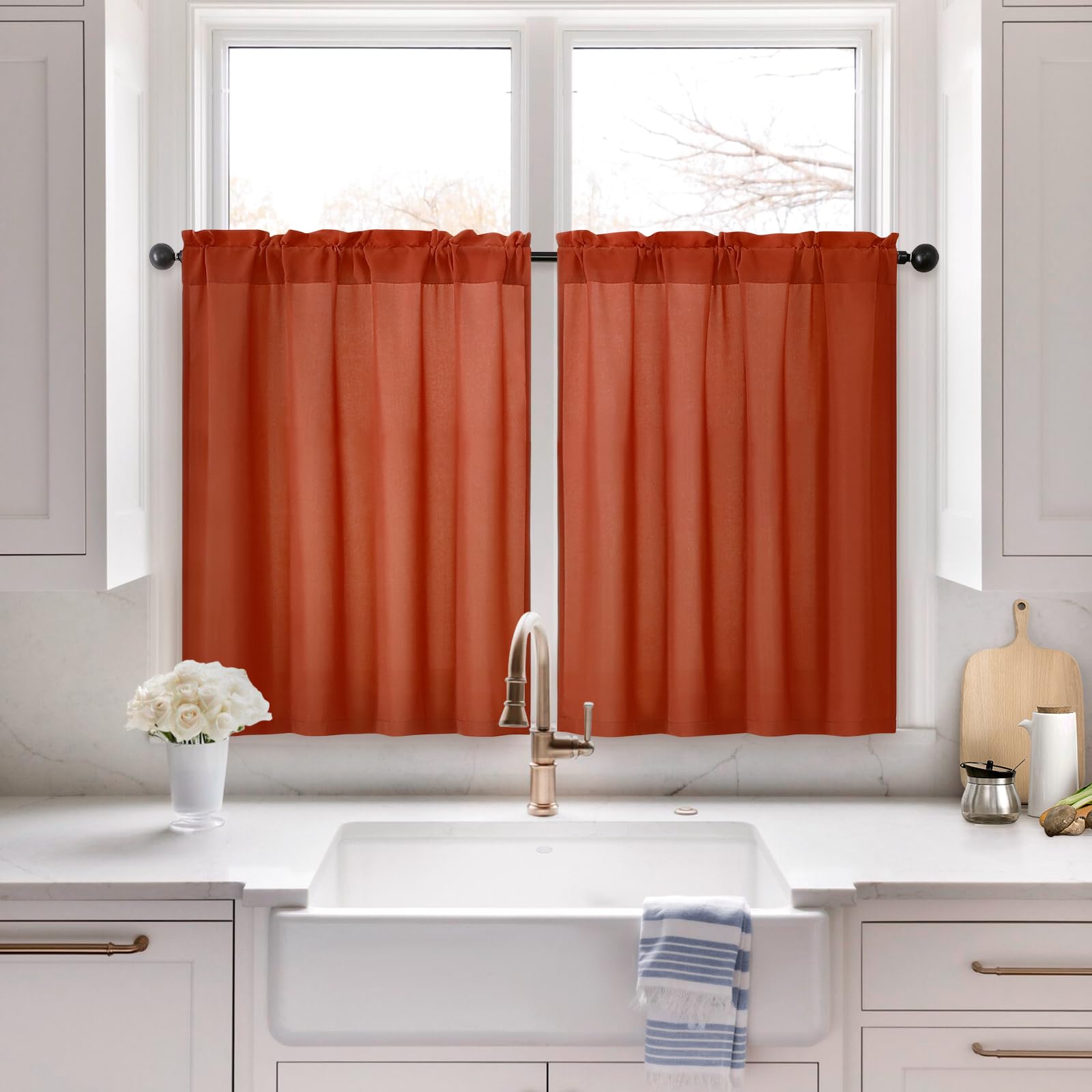 HOMEIDEAS Non-See-Through White Privacy Sheer Curtains 52 X 84 Inches Long 2 Panels Sheer Curtains Light Filtering Window Curtains Drapes for Bedroom Living Room