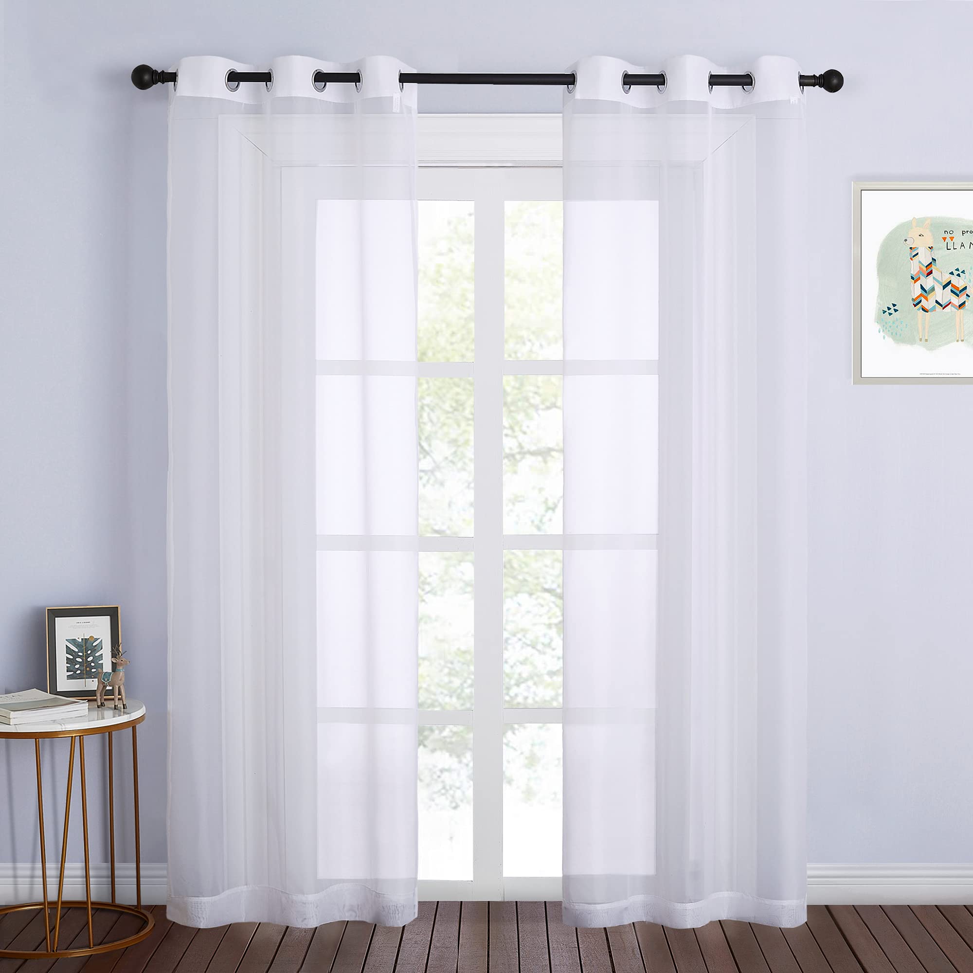 NICETOWN Sheer Curtains Panel 72" Long - Ring Top Window Treatment Sheer Voile Drapes for Bedroom/Living Room (White, Set of 2, W54 x L72)