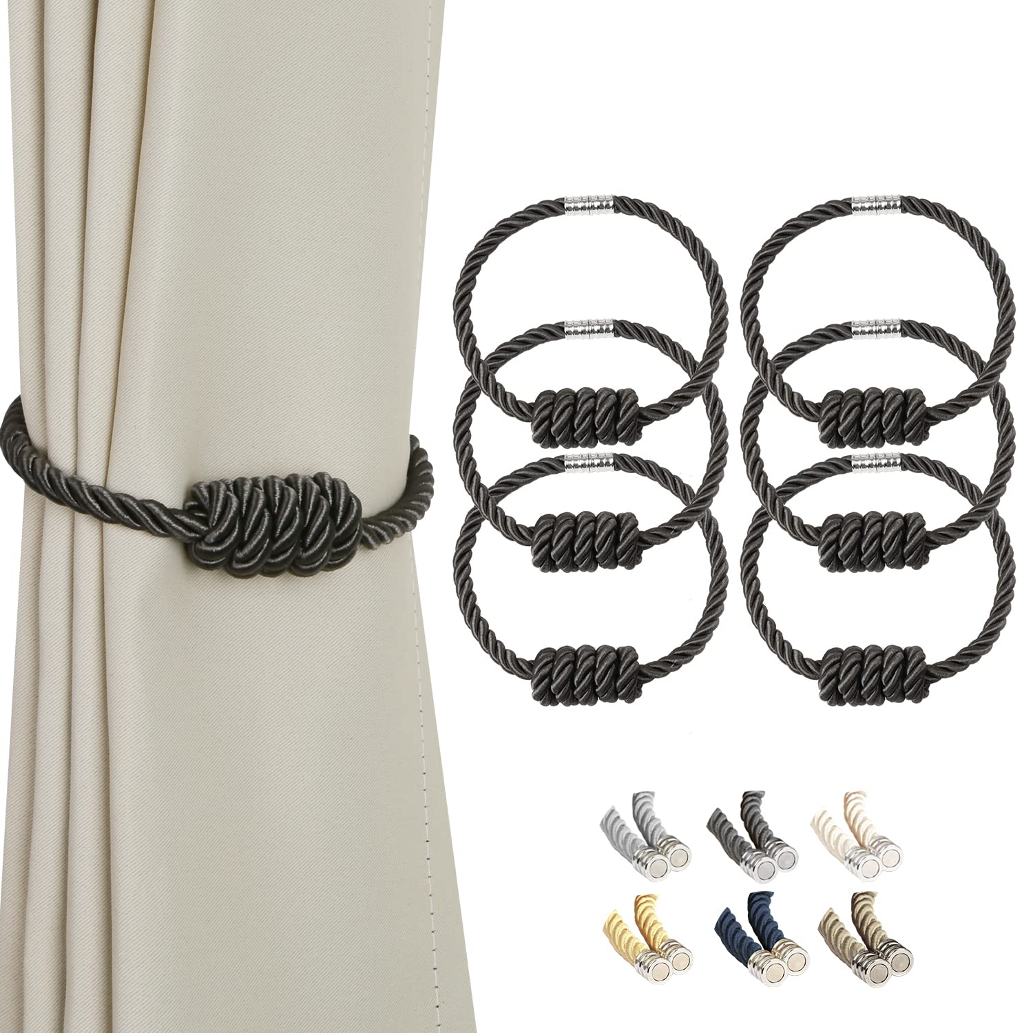 BEL AVENIR Magnetic Jute Curtain Tiebacks, Decorative Drapery Holdbacks Bohemian Style Woven Tie-Backs with Exquisite Knot (Jute, 2 Pack)