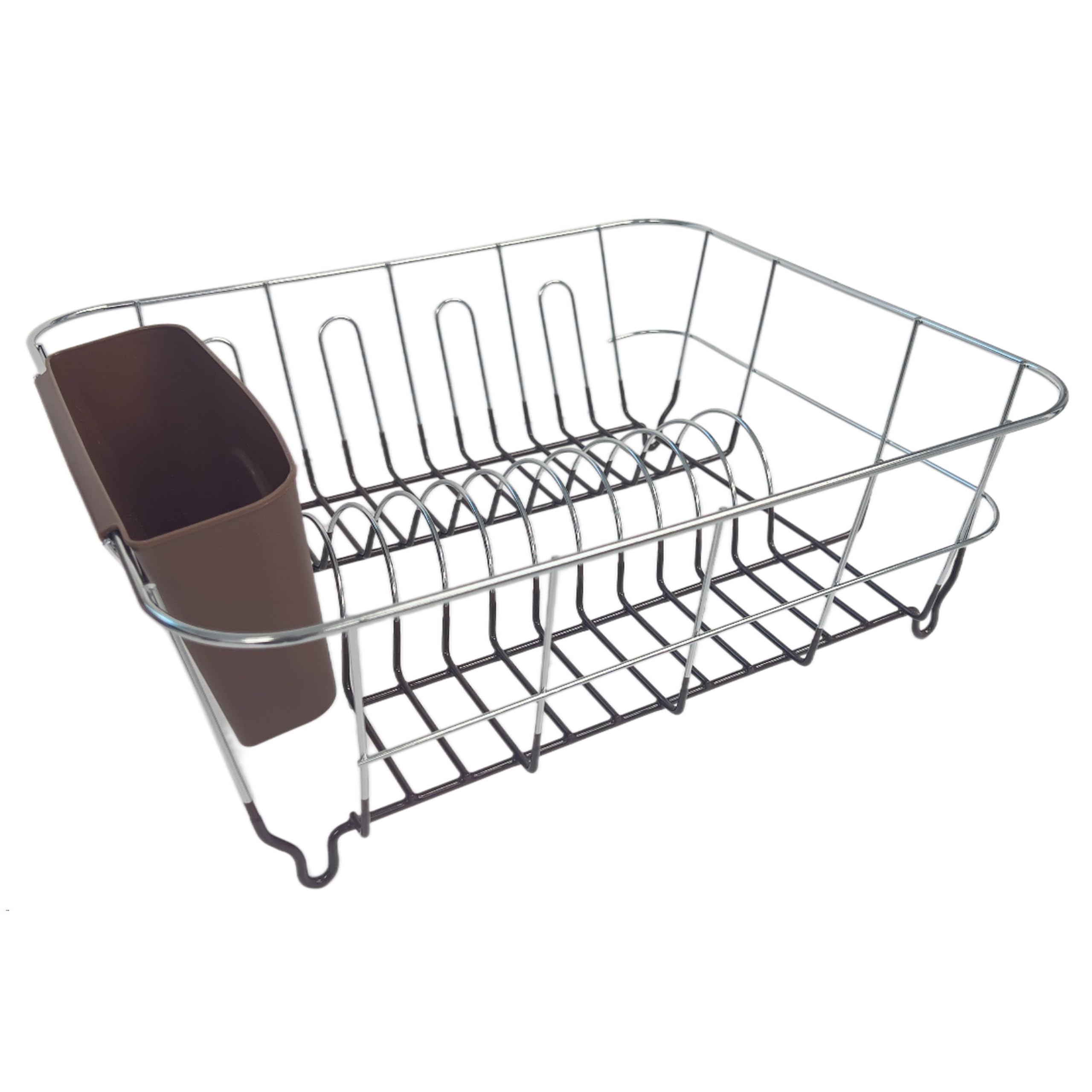 Dish Drying Rack & Cutlery Holder 2 Piece Set - Compact Sink-Fitting Dish Drainer with Rubberized Undercoating, Space-Saving Kitchen Organizer for Plates, Cups, Bowls & Utensils in Sink, Silver
