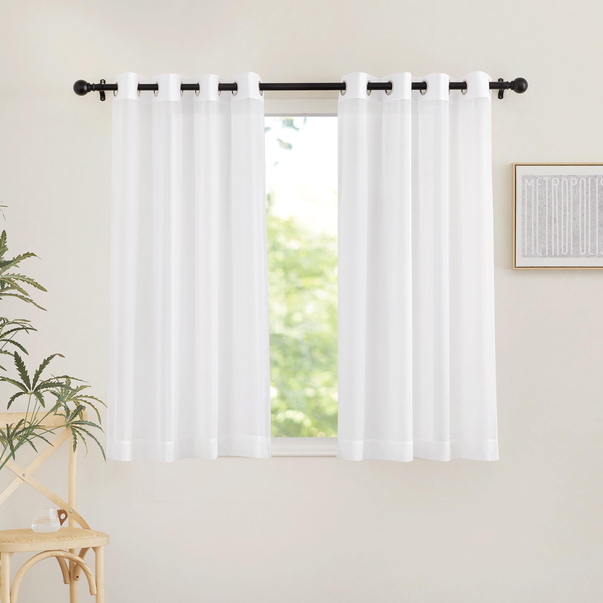 NICETOWN Sheer Curtains Panel 72" Long - Ring Top Window Treatment Sheer Voile Drapes for Bedroom/Living Room (White, Set of 2, W54 x L72)