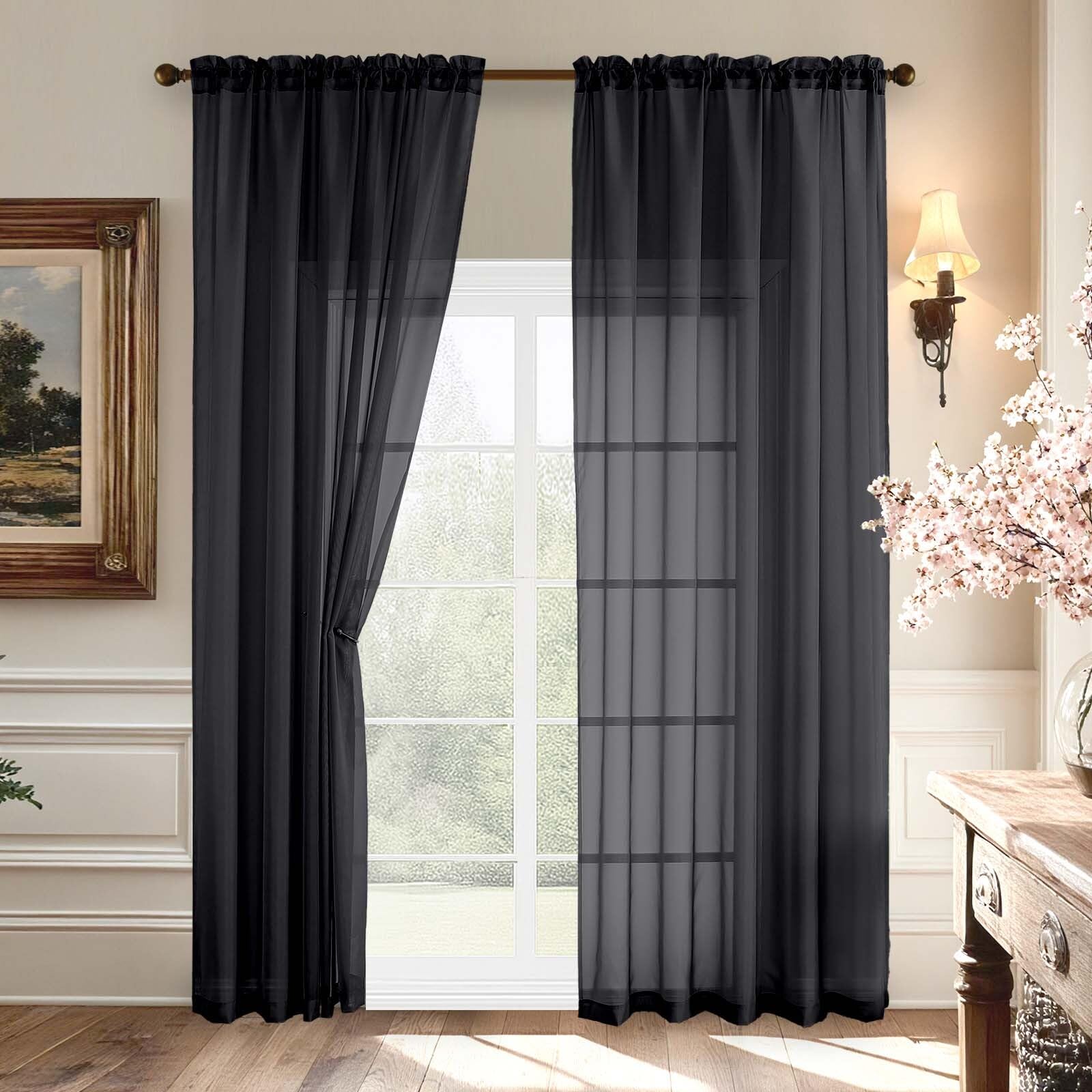 Aiyufeng Blush Pink Sheer Curtains 84 Inches Long 2 Panels Set, Light Filtering Soft Airy Voile Rod Pocket Baby Pink Sheer Window Drapes for Bedroom Living Room, Each 40Wx84L Inches
