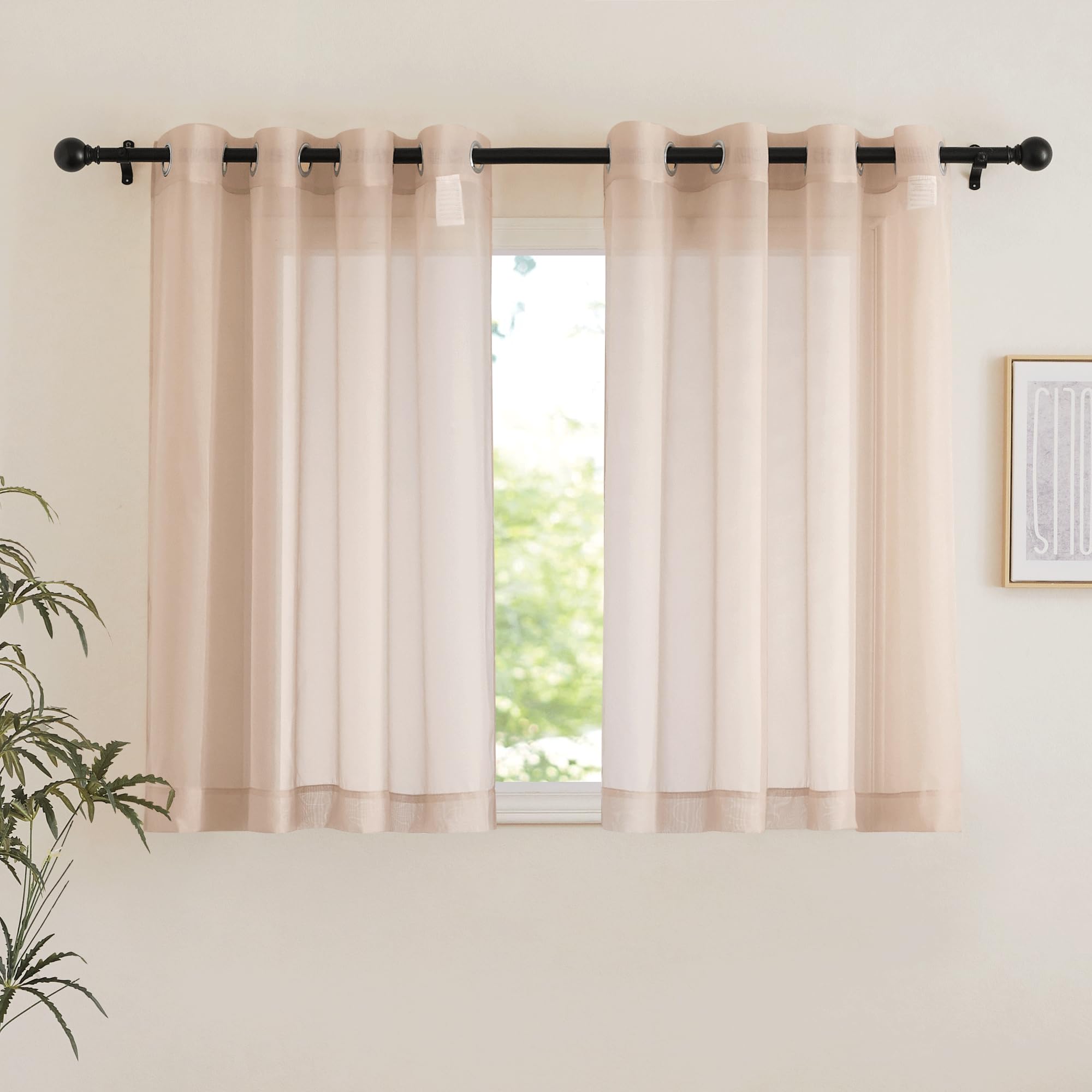NICETOWN Sheer Curtains Panel 72" Long - Ring Top Window Treatment Sheer Voile Drapes for Bedroom/Living Room (White, Set of 2, W54 x L72)