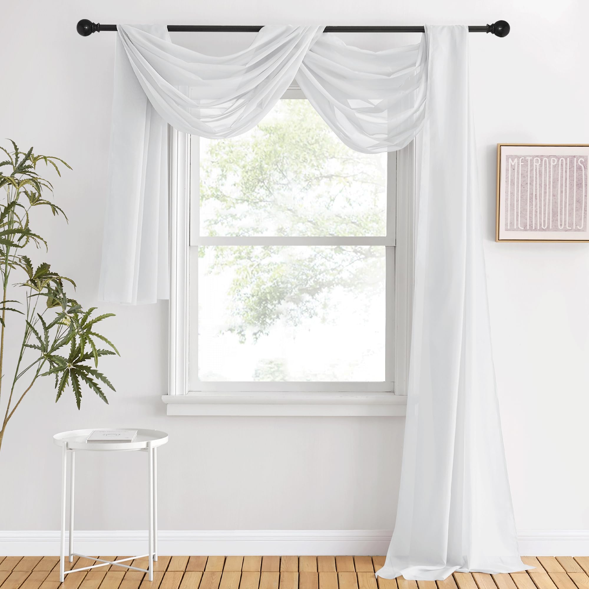 NICETOWN Sheer Canopy Bed Curtains Panels 216 - Home Decoration Sheer Voile Scarf Valance for Wedding (1 Panel, W60 x L216, White)