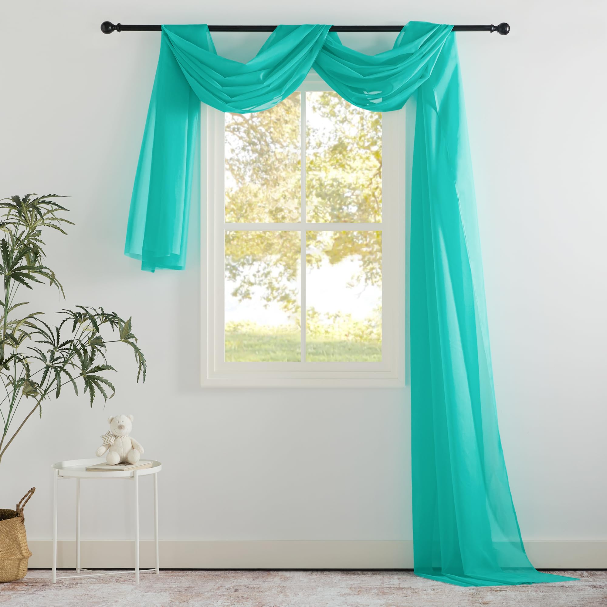 NICETOWN Sheer Canopy Bed Curtains Panels 216 - Home Decoration Sheer Voile Scarf Valance for Wedding (1 Panel, W60 x L216, White)