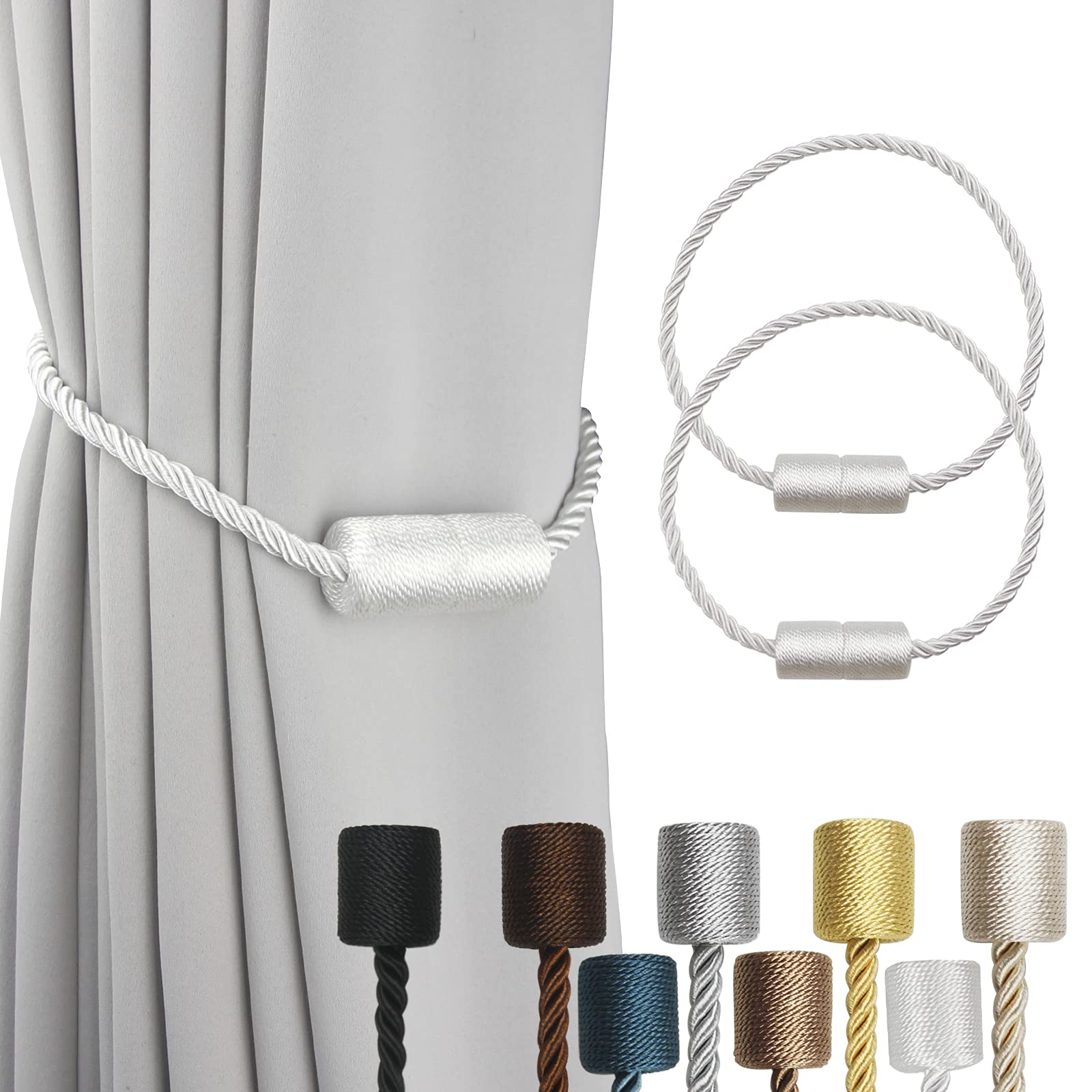 2 Pack Black Magnetic Rope Curtain Tiebacks