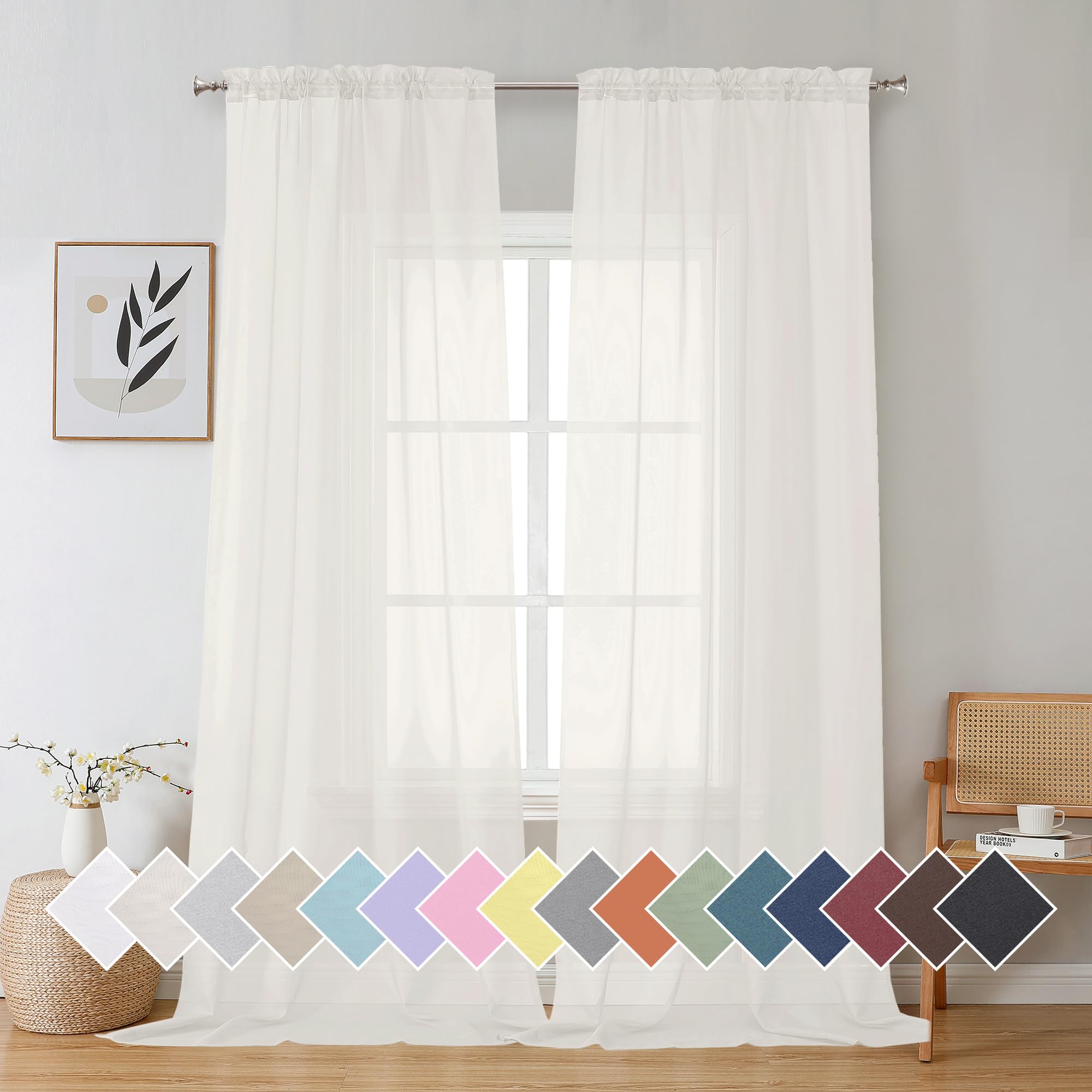Aiyufeng Blush Pink Sheer Curtains 84 Inches Long 2 Panels Set, Light Filtering Soft Airy Voile Rod Pocket Baby Pink Sheer Window Drapes for Bedroom Living Room, Each 40Wx84L Inches