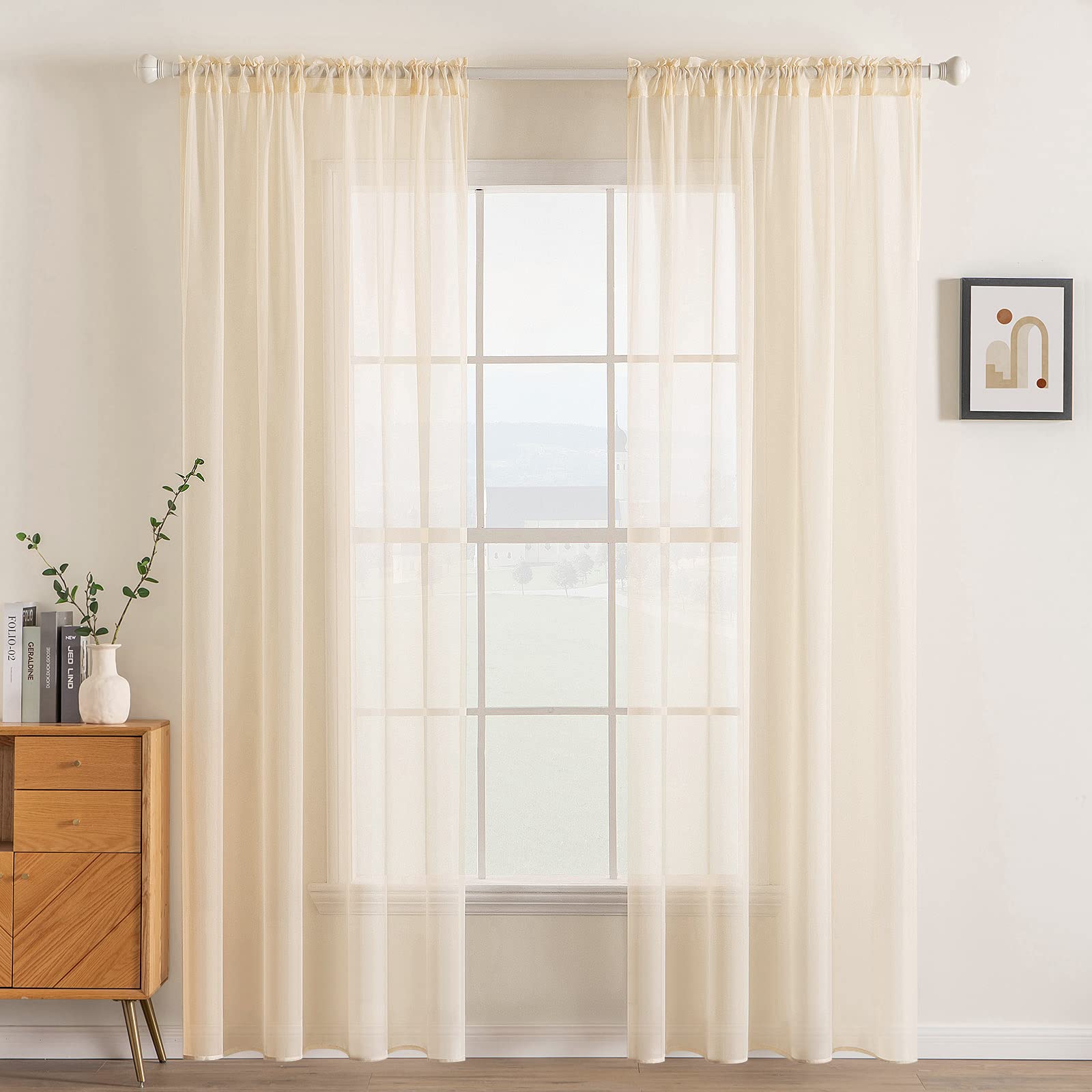 MIULEE 2 Panels Solid Color White Sheer Window Curtains Elegant Window Voile Panels/Drapes/Treatment for Bedroom Living Room (54 X 84 Inches White)