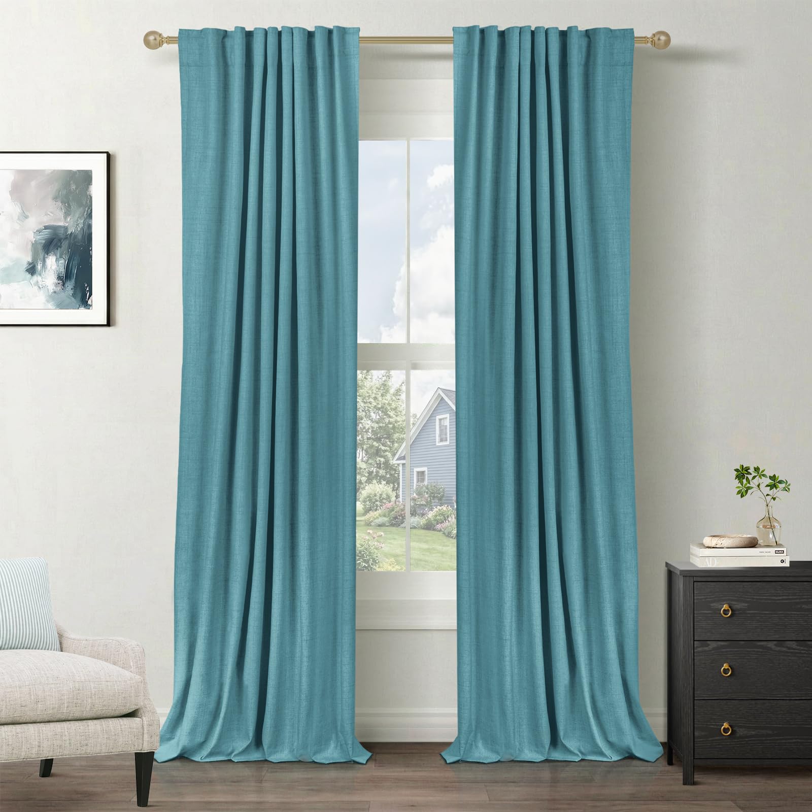 Cream Thermal Blackout Curtains 2 Panels, 50"×84", Back Tab & Rod Pocket Design