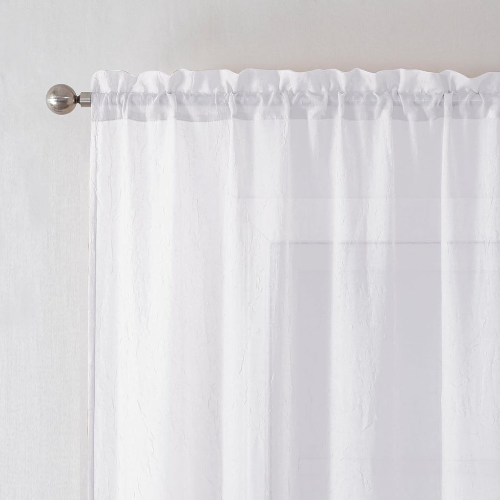 Chyhomenyc Crushed Sheer White Curtains 84 Inch Length 2 Panels, Light Filtering Solid Crinkle Voile Lightweight Textured Sheer Curtian for Bedroom, Each 42Wx84L Inches