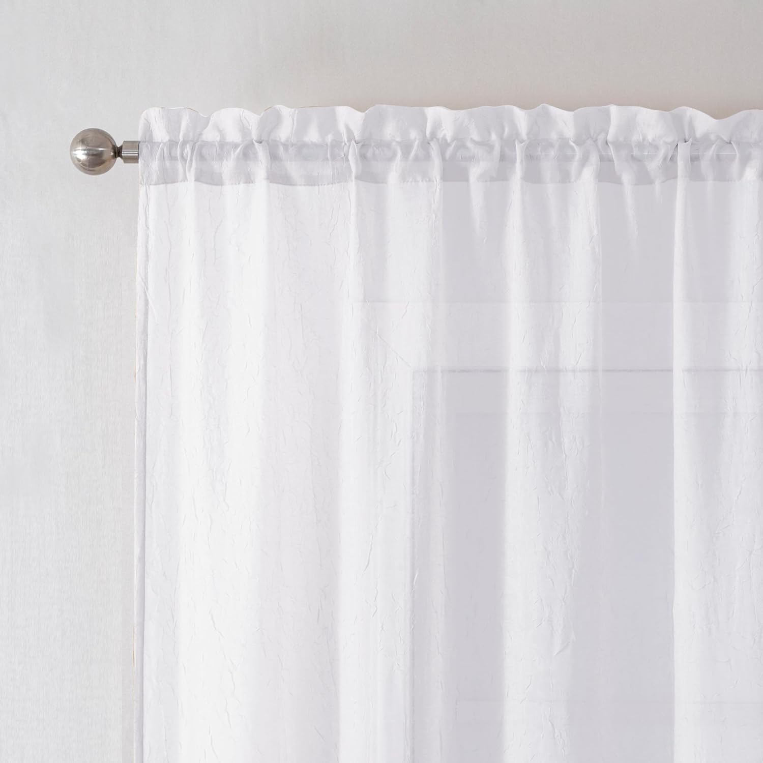 Chyhomenyc Crushed Sheer White Curtains 84 Inch Length 2 Panels, Light Filtering Solid Crinkle Voile Lightweight Textured Sheer Curtian for Bedroom, Each 42Wx84L Inches