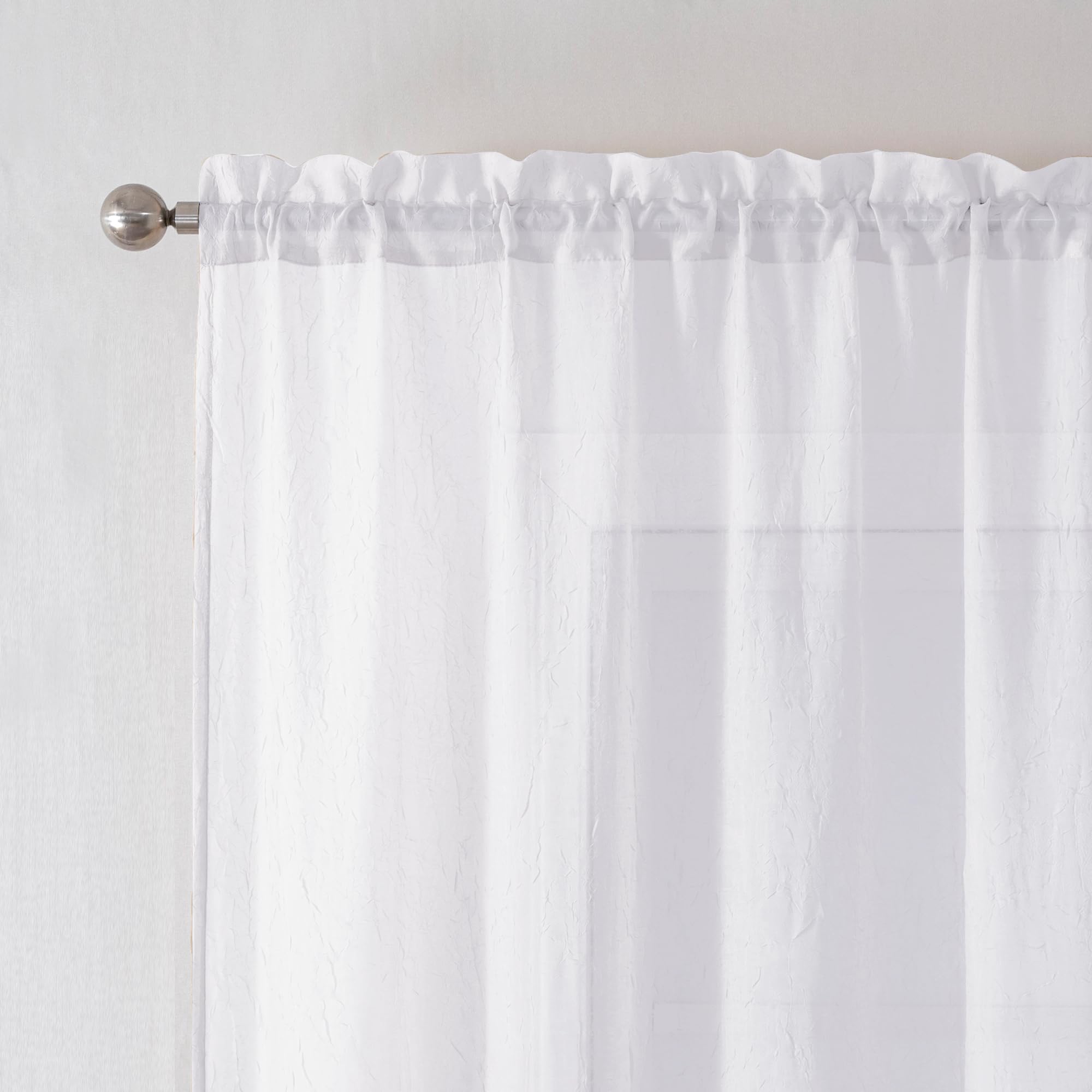 Chyhomenyc Crushed Sheer White Curtains 84 Inch Length 2 Panels, Light Filtering Solid Crinkle Voile Lightweight Textured Sheer Curtian for Bedroom, Each 42Wx84L Inches