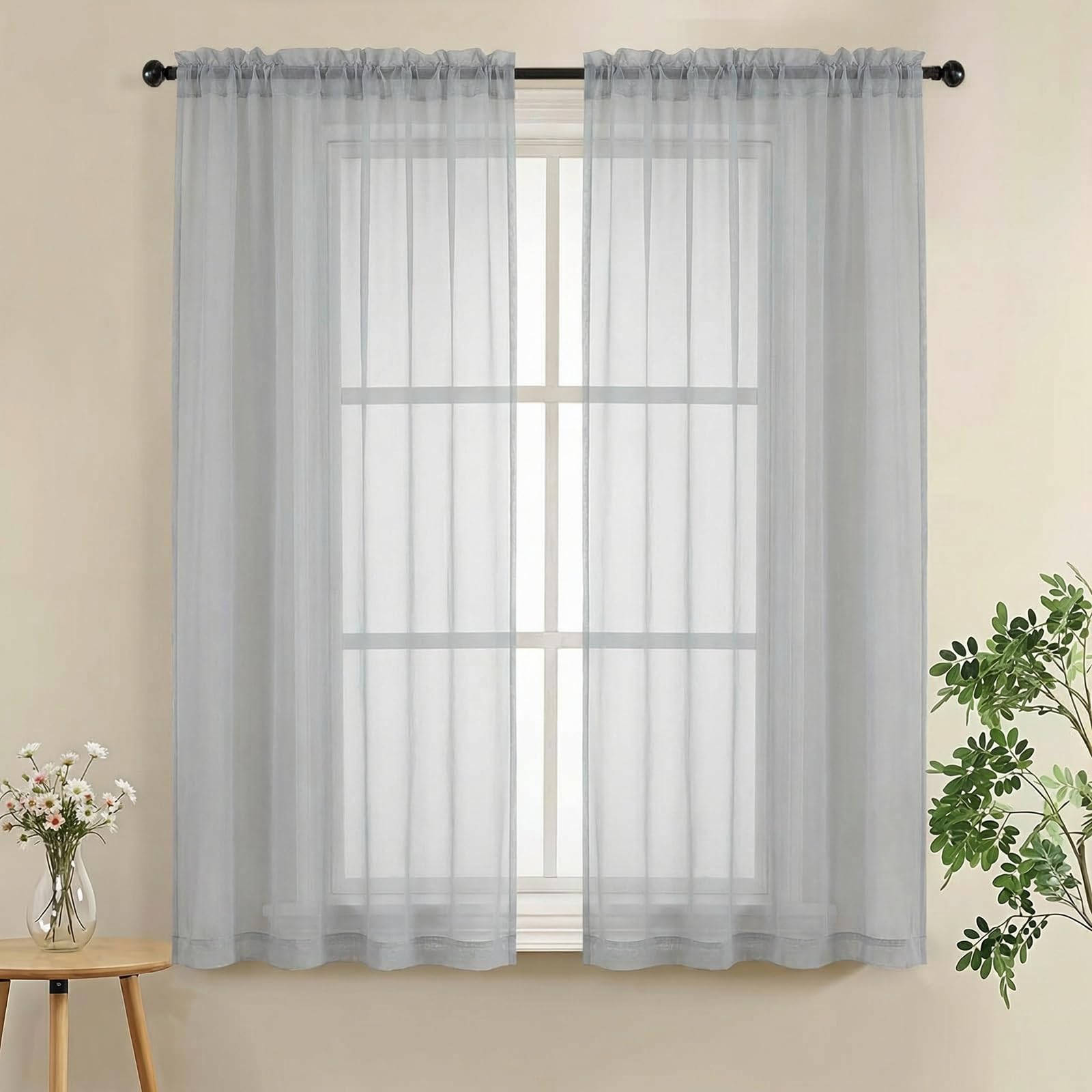 LIVEKID White Sheer Curtains 84 Inches Long 2 Panels - Light Filtering Breathable Voile Textured Sheer Curtains for Bedroom/Living Room, Rod Pocket Soft Elagant & Airy Solid Drapes, W42 x L84
