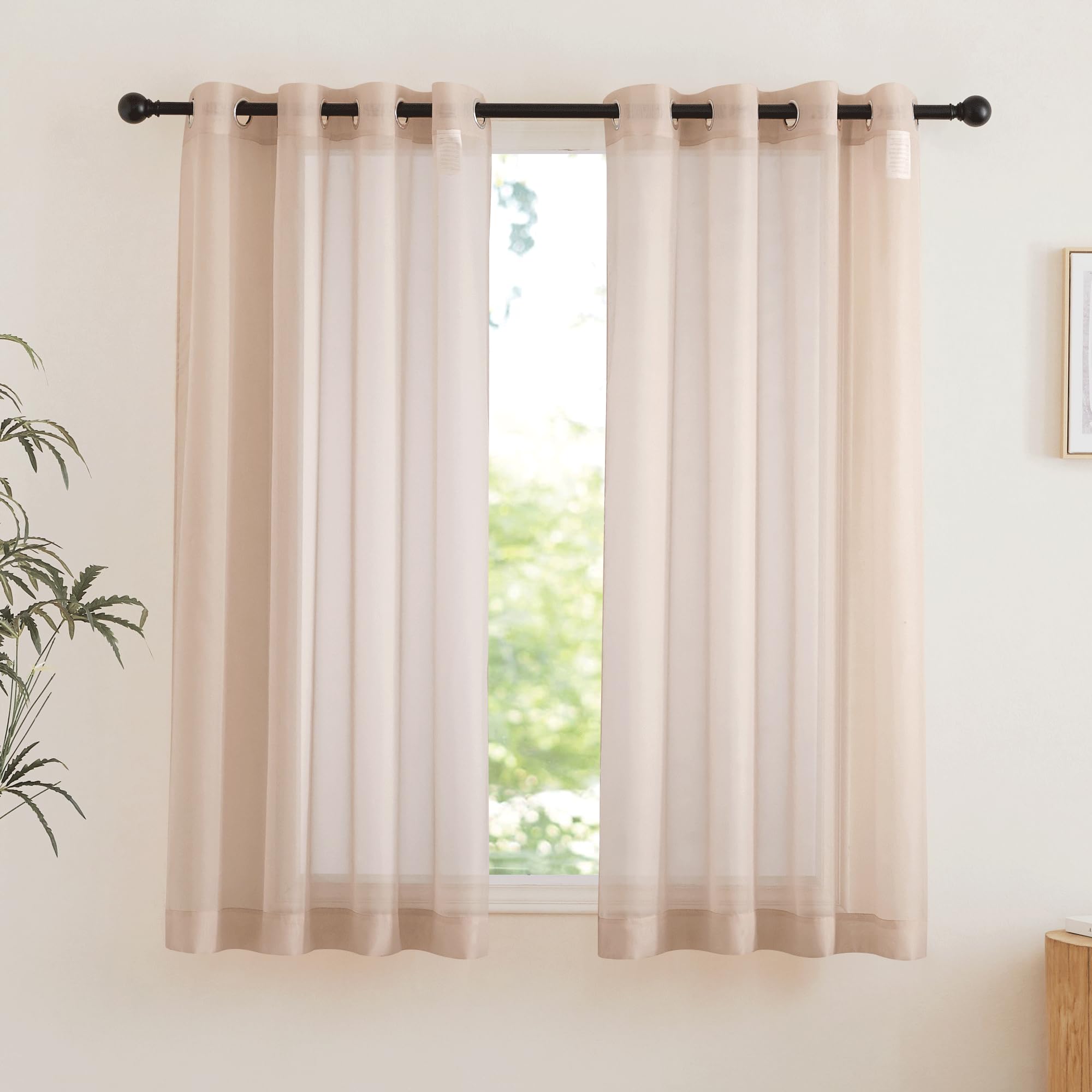 NICETOWN Sheer Curtains Panel 72" Long - Ring Top Window Treatment Sheer Voile Drapes for Bedroom/Living Room (White, Set of 2, W54 x L72)