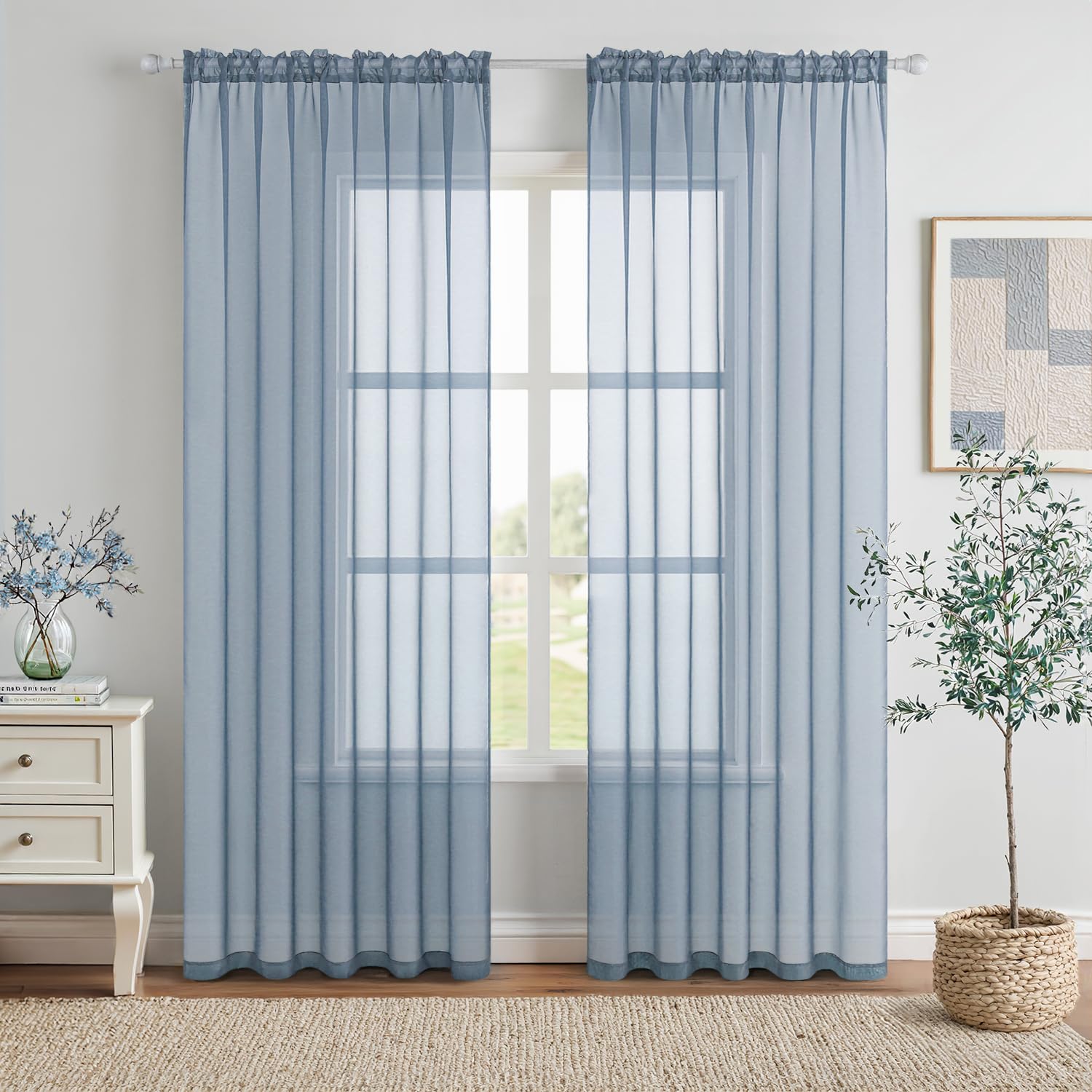 MIULEE White Sheer Curtains 96 inches Long Window Curtains 2 Panels Solid Color Elegant Window Voile Panels/Drapes/Treatment for Bedroom Living Room (54 X 96 Inches White)