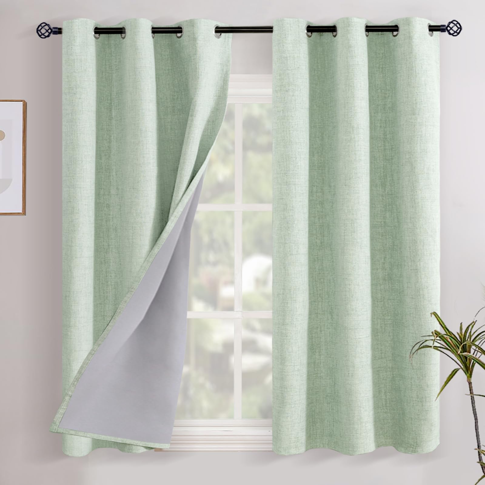 YoungsTex Linen Blackout Curtains 63 Inch Length for Bedroom, Room Darkening Window Drapes with Grommet Thermal Insulated Black Out Blinds for Living Room, 2 Panels, 52 X 63 Inch, Beige