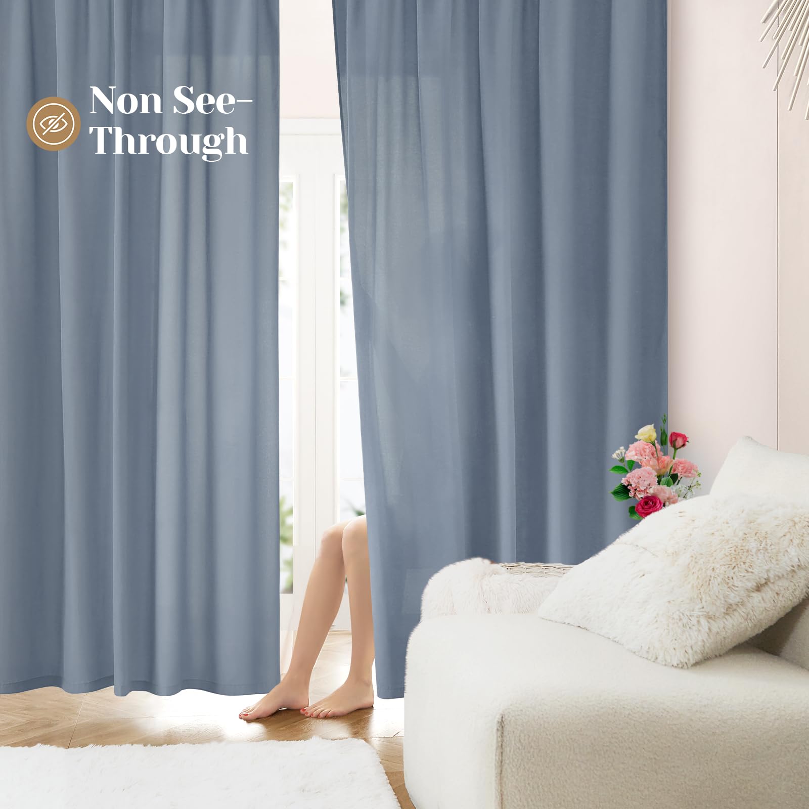 HOMEIDEAS Non-See-Through White Privacy Sheer Curtains 52 X 84 Inches Long 2 Panels Sheer Curtains Light Filtering Window Curtains Drapes for Bedroom Living Room