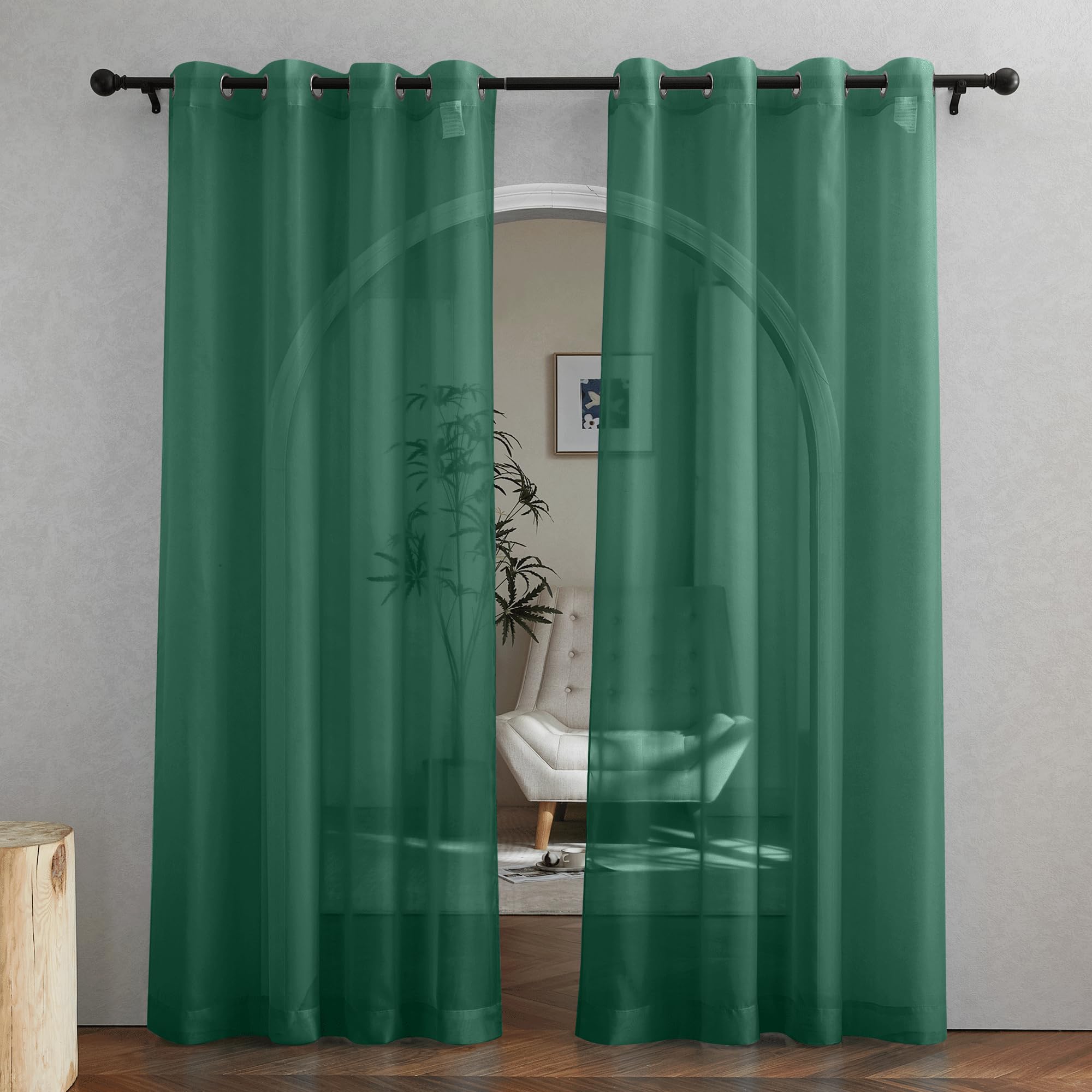 NICETOWN Sheer Curtains Panel 72" Long - Ring Top Window Treatment Sheer Voile Drapes for Bedroom/Living Room (White, Set of 2, W54 x L72)