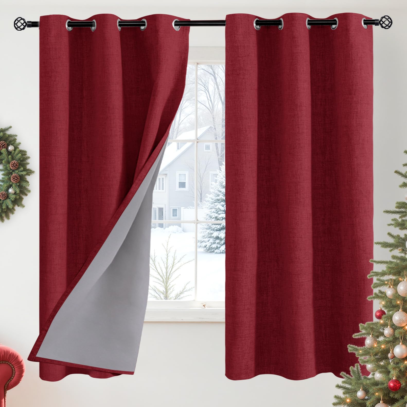 YoungsTex Linen Blackout Curtains 63 Inch Length for Bedroom, Room Darkening Window Drapes with Grommet Thermal Insulated Black Out Blinds for Living Room, 2 Panels, 52 X 63 Inch, Beige