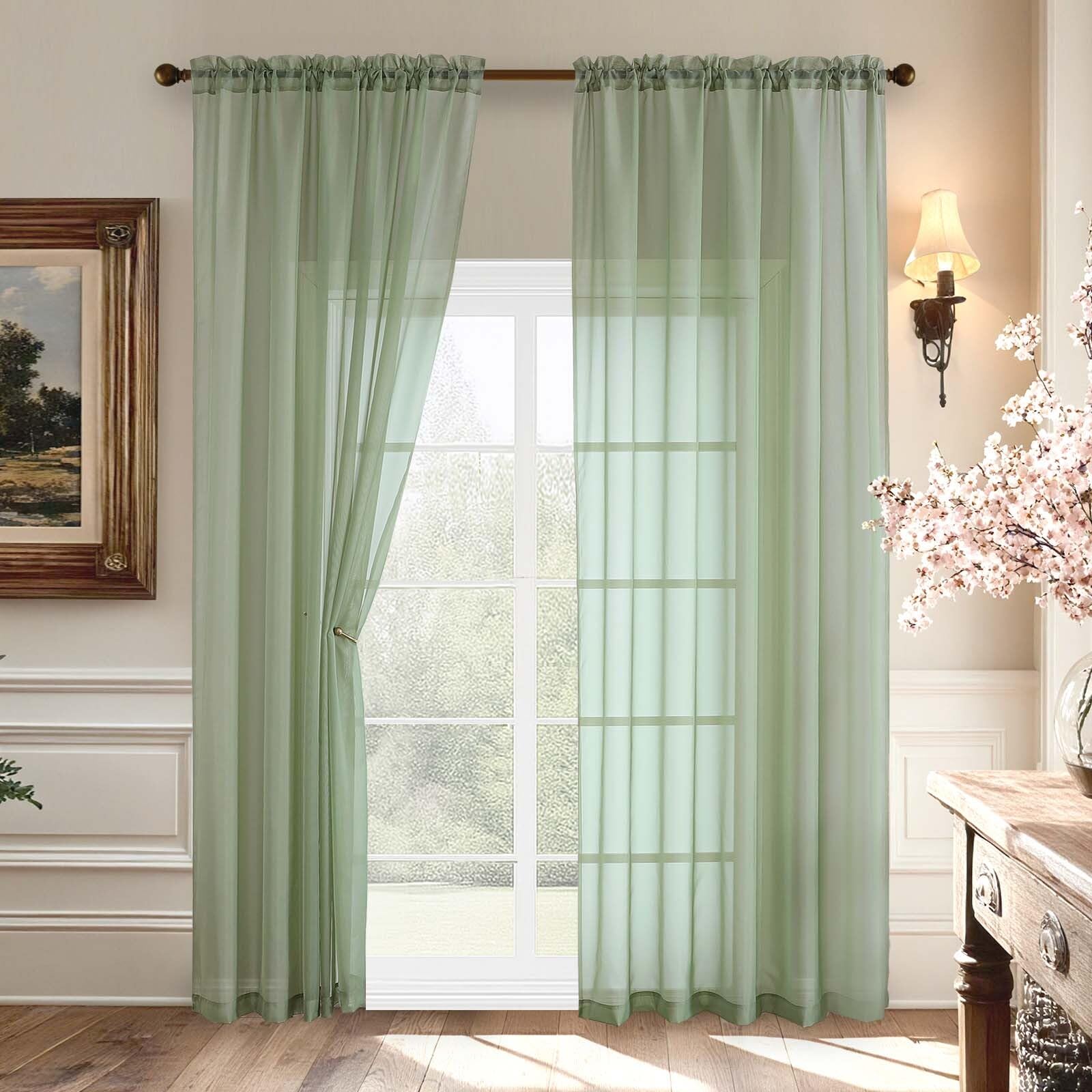 Aiyufeng Blush Pink Sheer Curtains 84 Inches Long 2 Panels Set, Light Filtering Soft Airy Voile Rod Pocket Baby Pink Sheer Window Drapes for Bedroom Living Room, Each 40Wx84L Inches