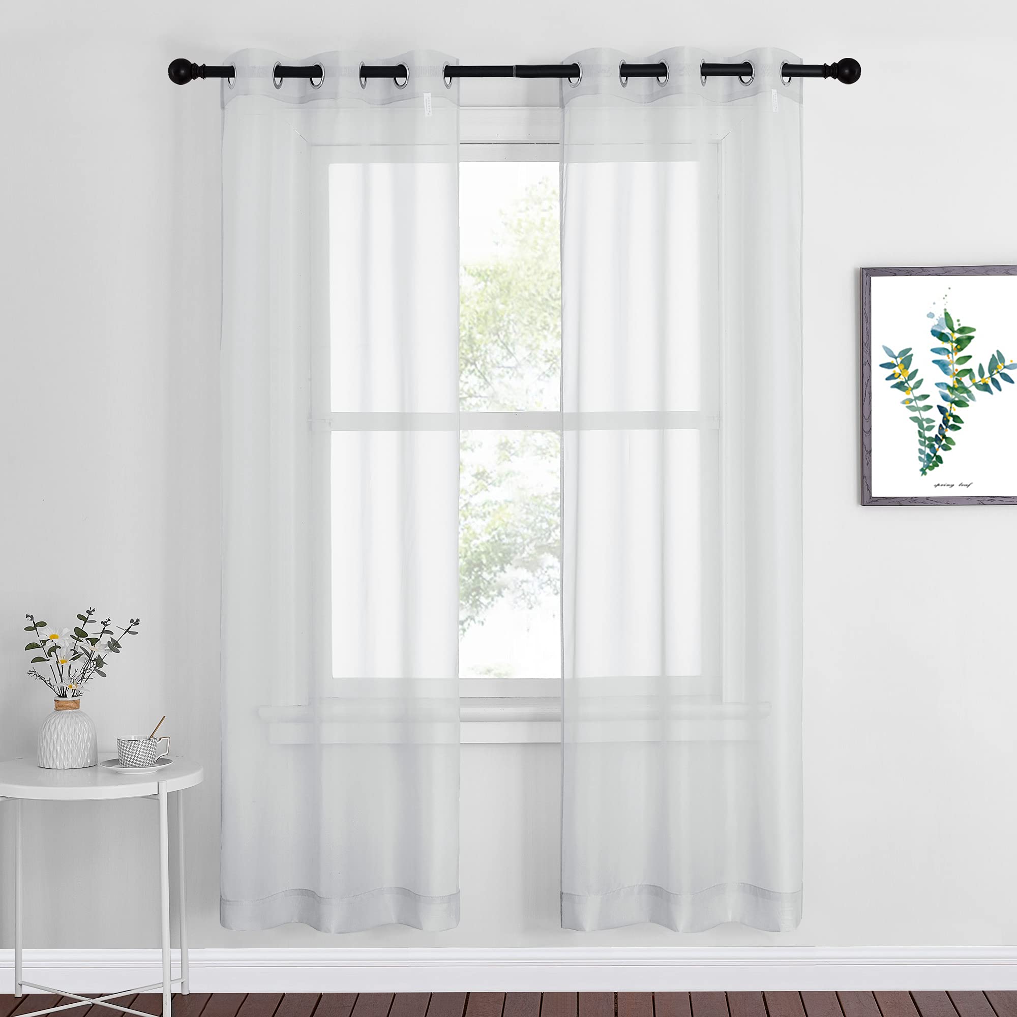 NICETOWN Sheer Curtains Panel 72" Long - Ring Top Window Treatment Sheer Voile Drapes for Bedroom/Living Room (White, Set of 2, W54 x L72)
