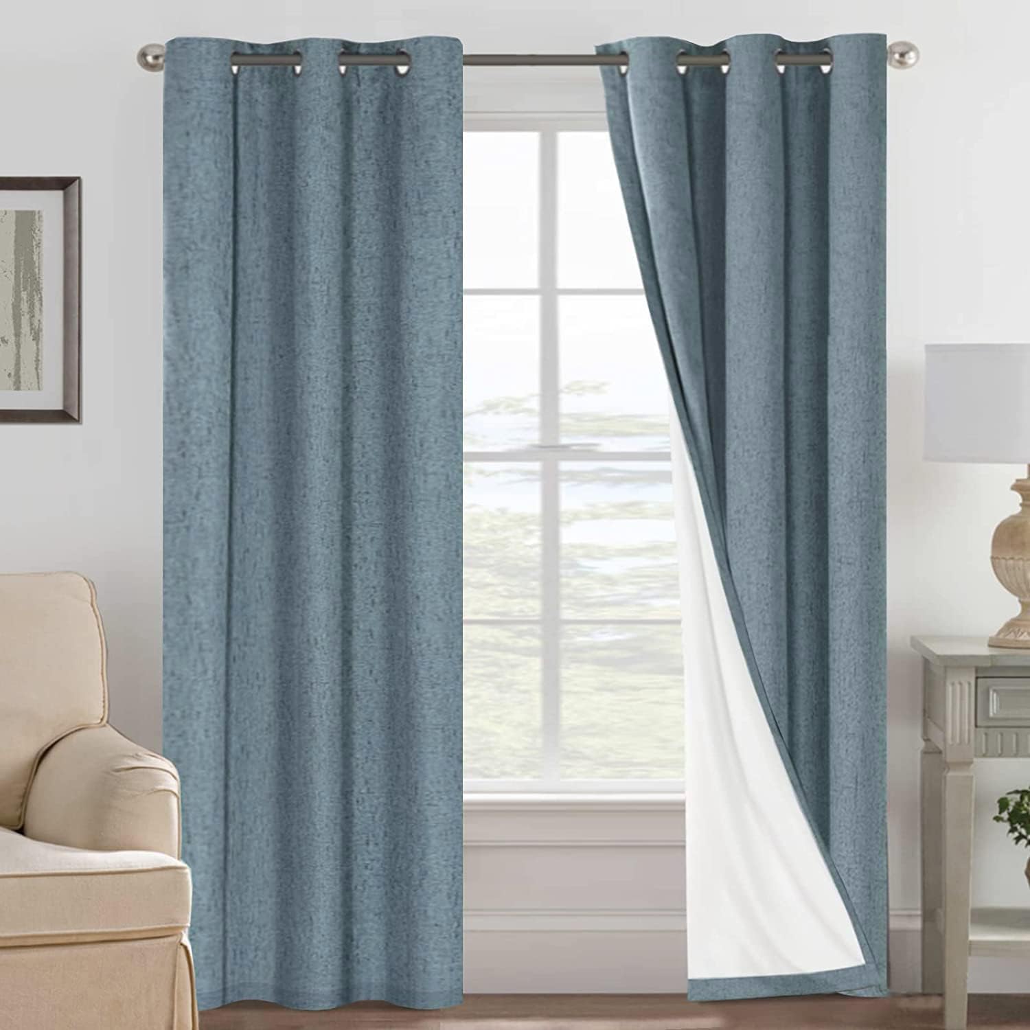 H.VERSAILTEX 100% Blackout Curtains Ivory, Linen Blackout Curtains 96 inch Curtains 2 Panel Set, Elegant Curtain for Bedroom Grommet Drapes for Living Room