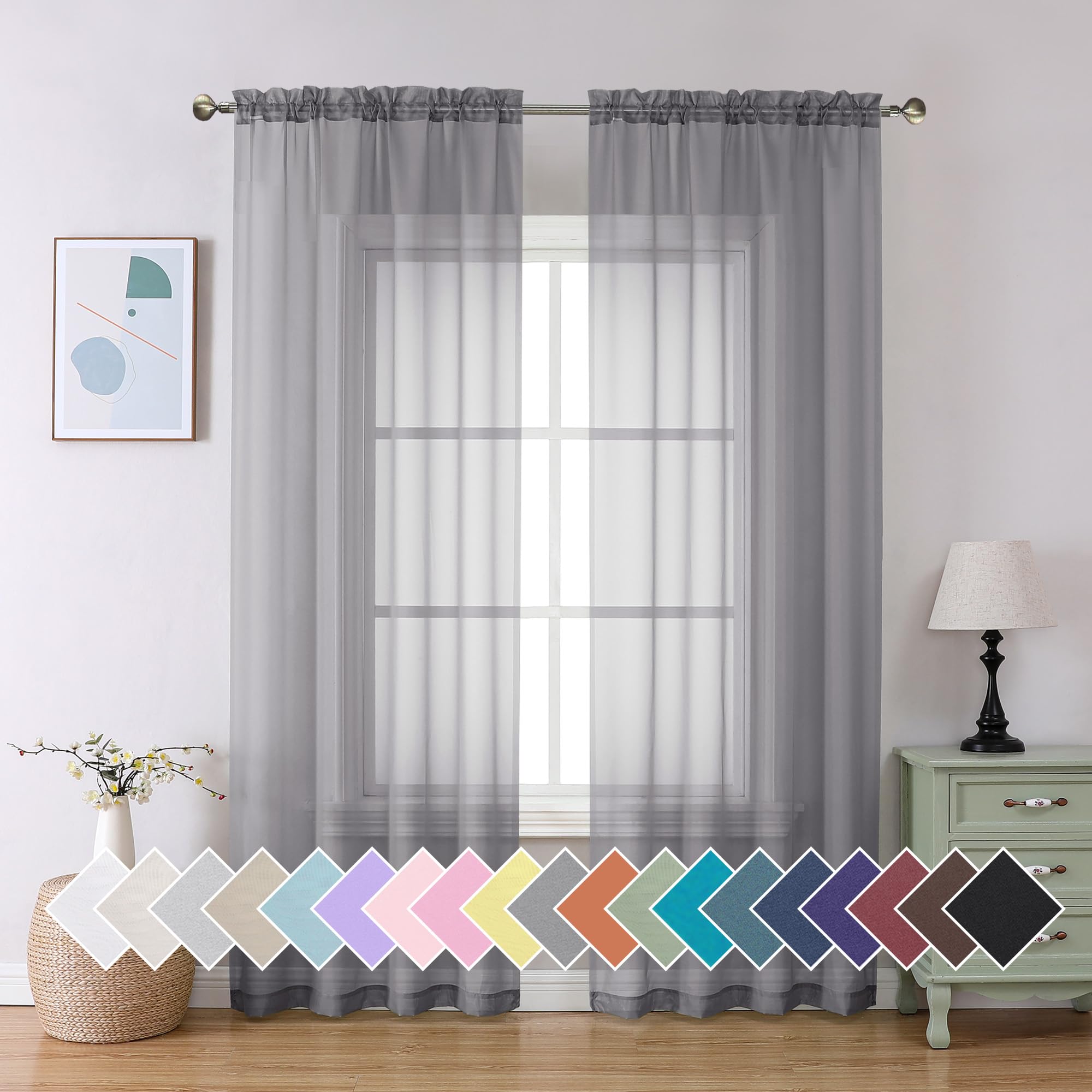 Aiyufeng Blush Pink Sheer Curtains 84 Inches Long 2 Panels Set, Light Filtering Soft Airy Voile Rod Pocket Baby Pink Sheer Window Drapes for Bedroom Living Room, Each 40Wx84L Inches