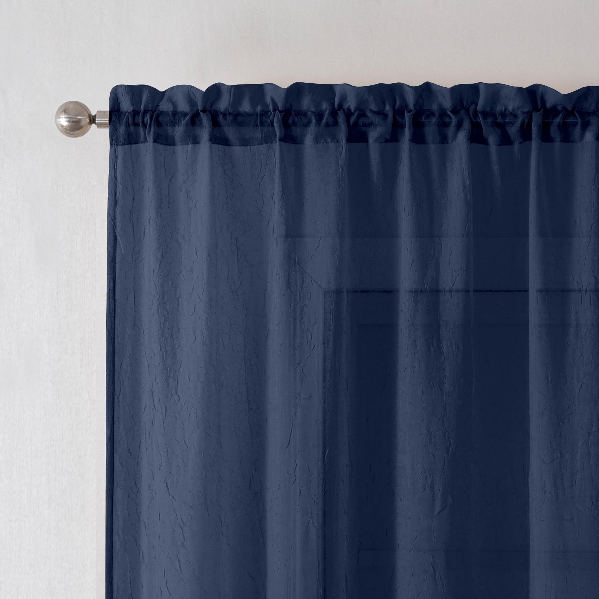 Chyhomenyc Crushed Sheer White Curtains 84 Inch Length 2 Panels, Light Filtering Solid Crinkle Voile Lightweight Textured Sheer Curtian for Bedroom, Each 42Wx84L Inches