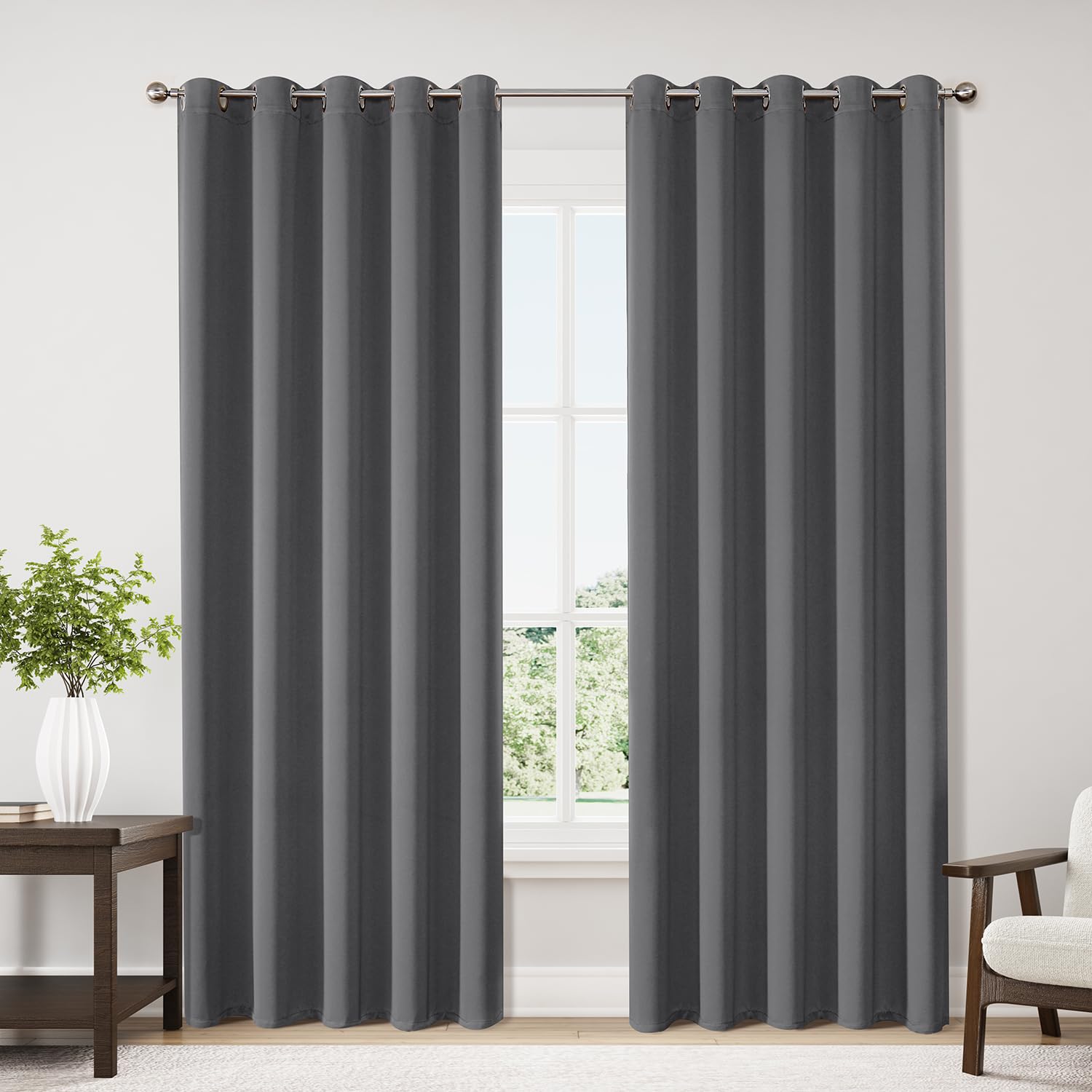 ChrisDowa Grommet Blackout Curtains for Bedroom and Living Room - 2 Panels Set Thermal Insulated Room Darkening Curtains (Dark Grey, 42 x 63 Inch)