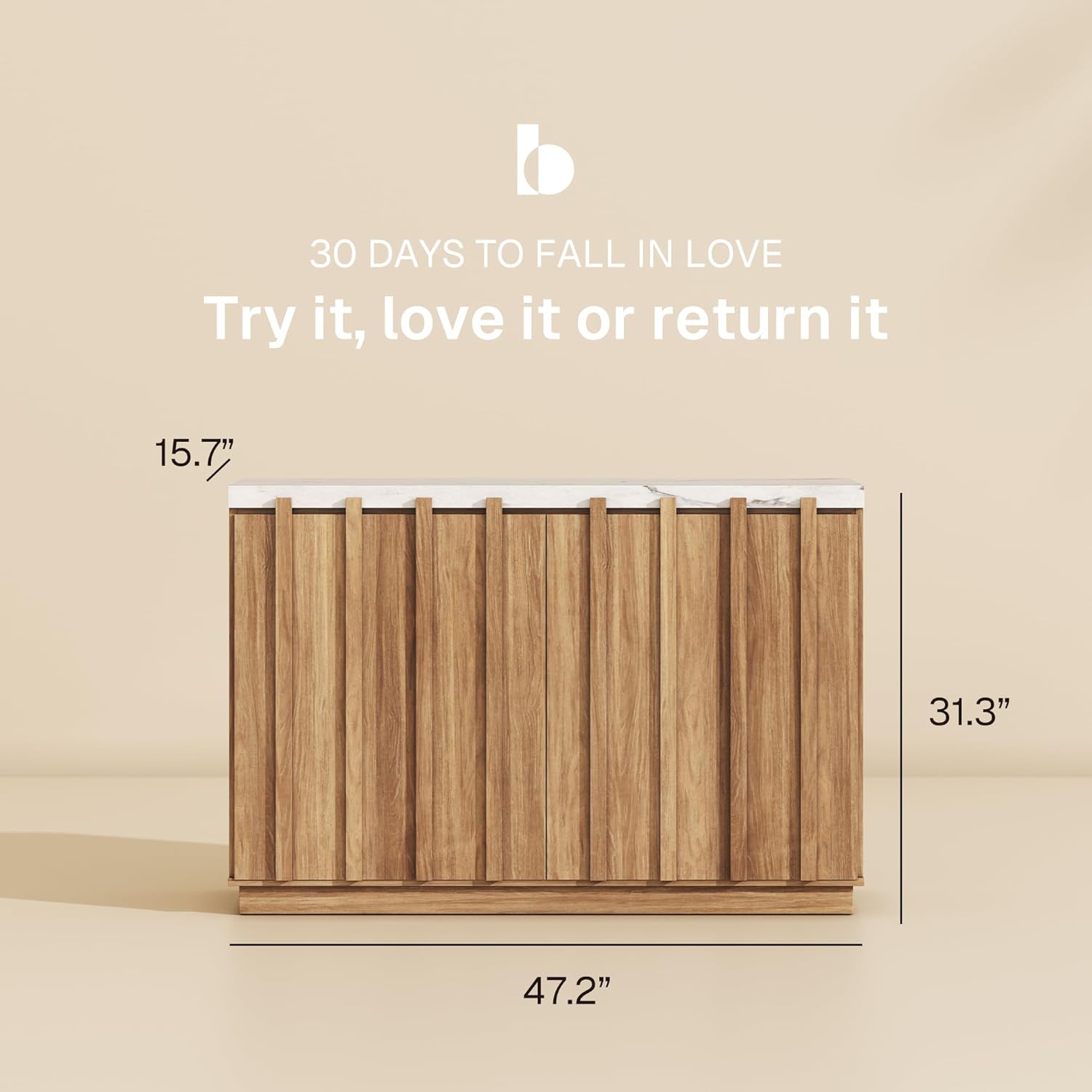 Camel 47" Fluted Buffet Cabinet with Faux Marble Top