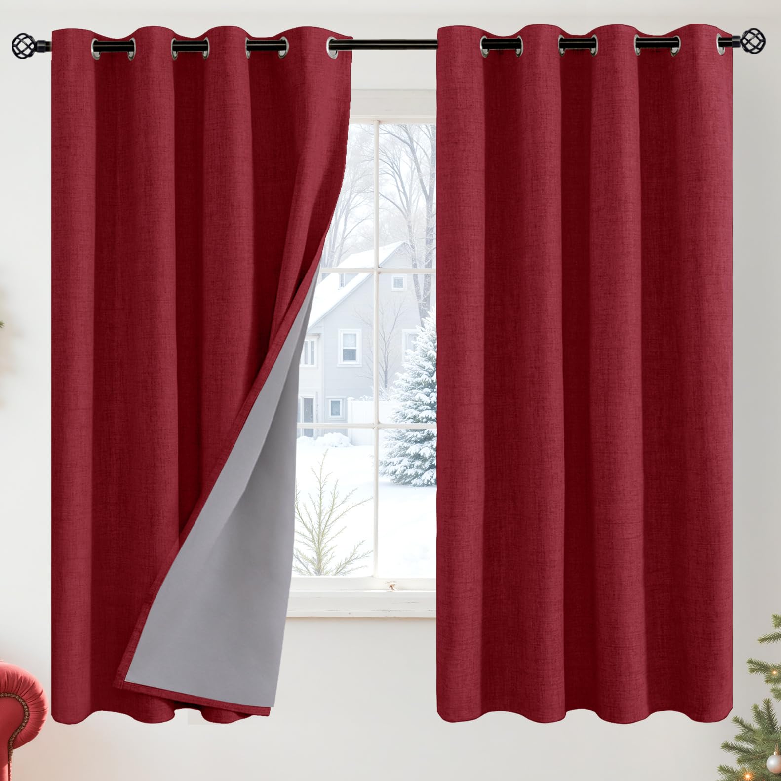 YoungsTex Linen Blackout Curtains 63 Inch Length for Bedroom, Room Darkening Window Drapes with Grommet Thermal Insulated Black Out Blinds for Living Room, 2 Panels, 52 X 63 Inch, Beige