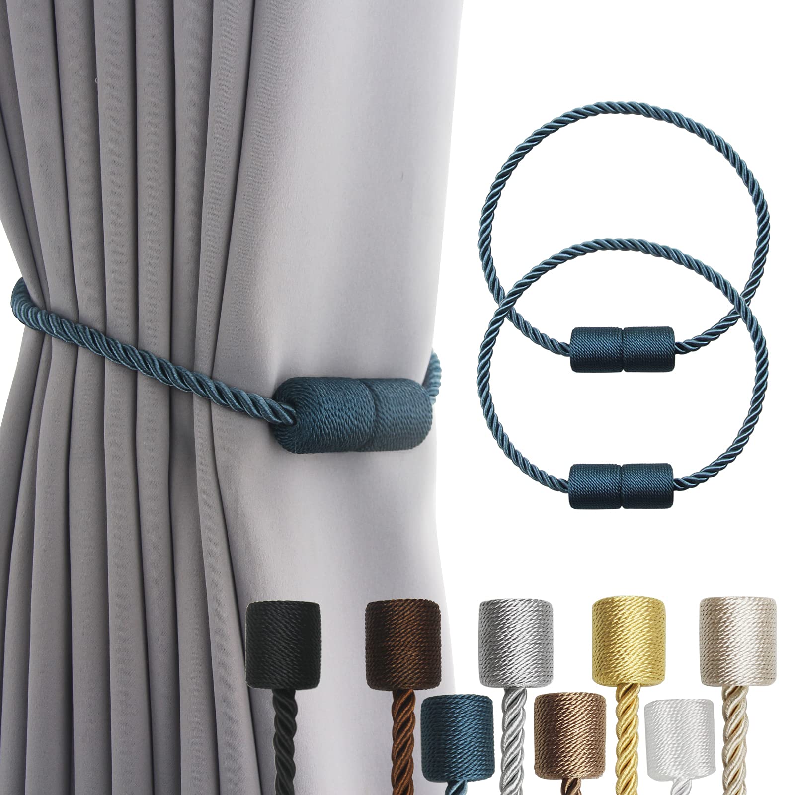 2 Pack Black Magnetic Rope Curtain Tiebacks