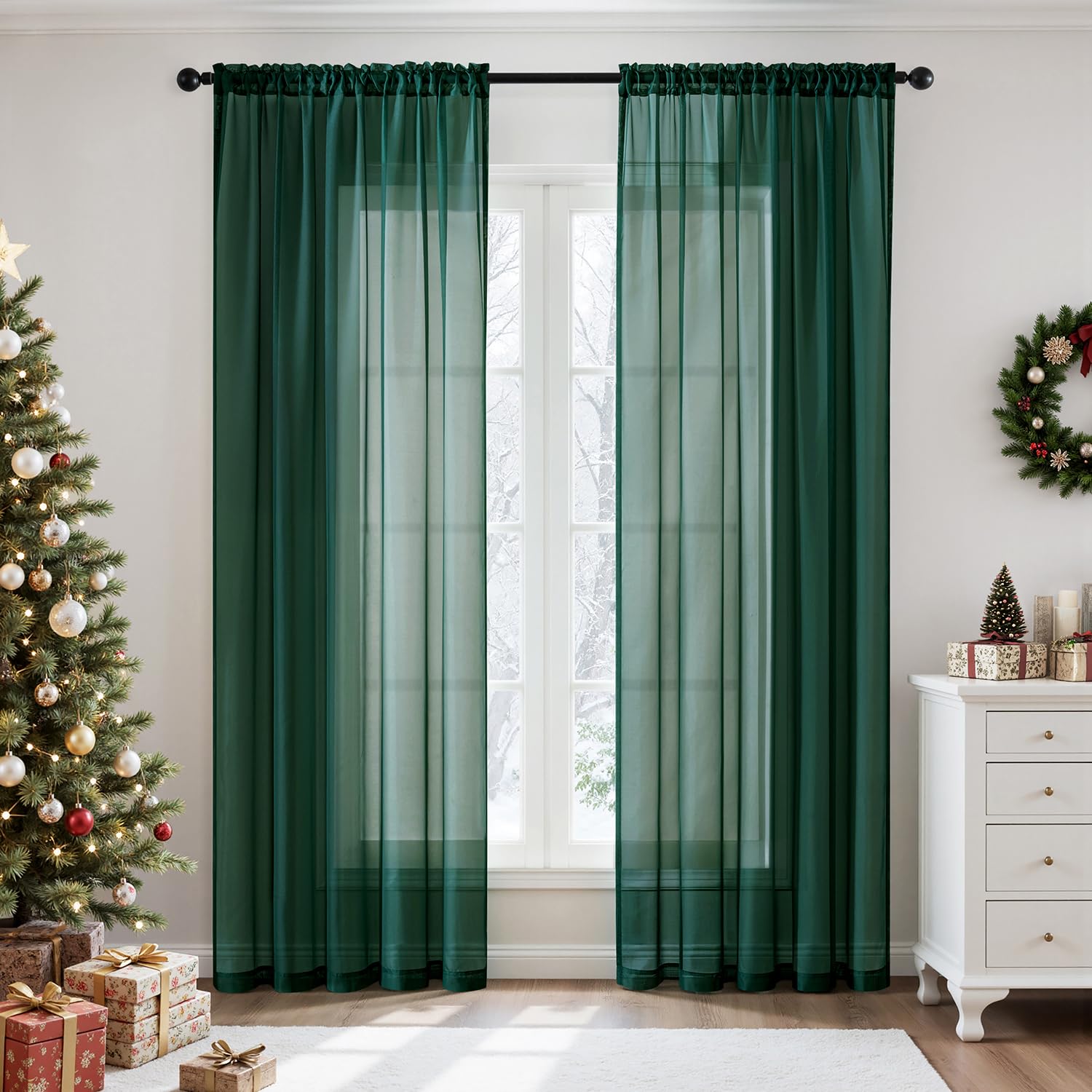 MIULEE White Sheer Curtains 96 inches Long Window Curtains 2 Panels Solid Color Elegant Window Voile Panels/Drapes/Treatment for Bedroom Living Room (54 X 96 Inches White)