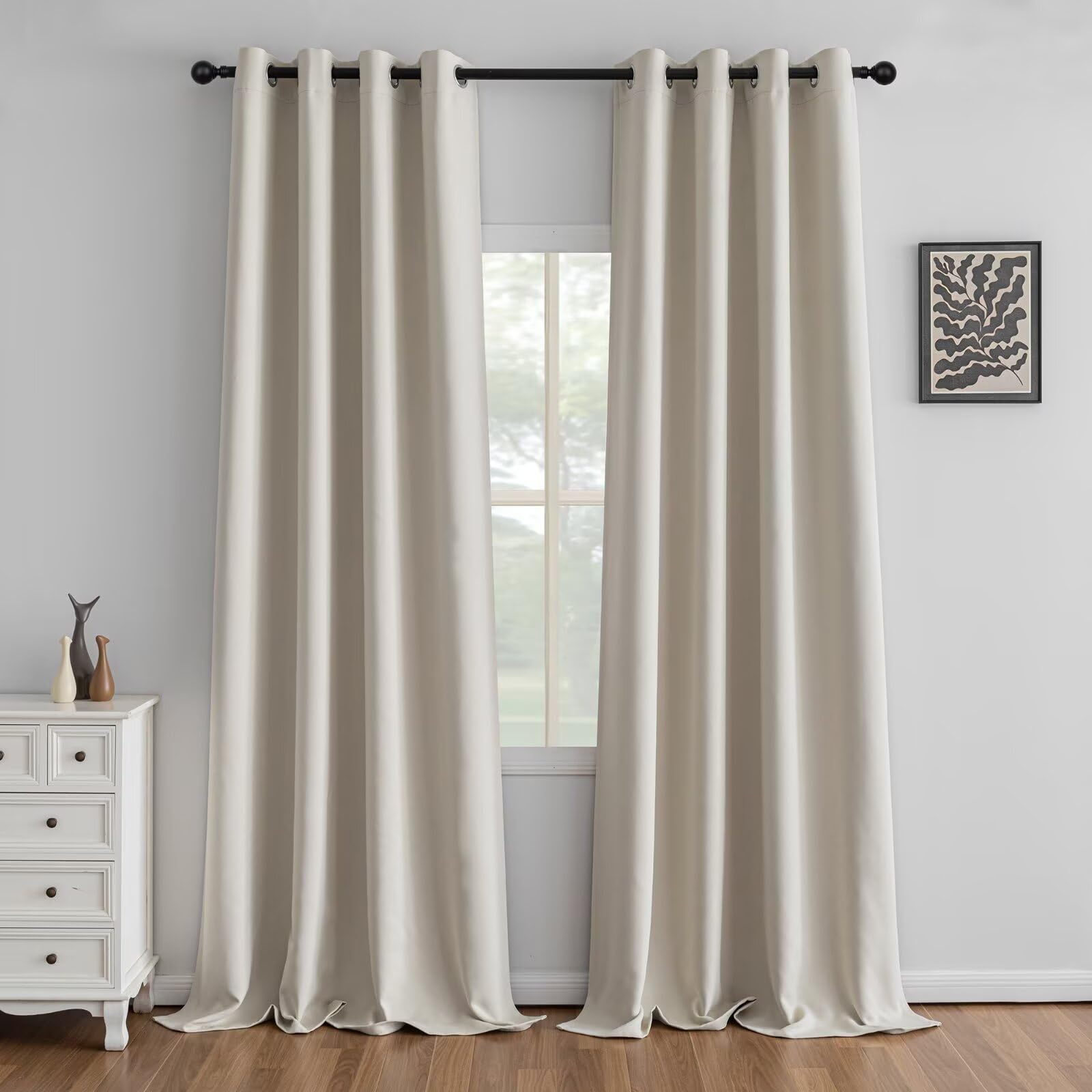 IGEMAEVE Black 100% Blackout Curtains 84 Inch Length 2 Panels Set, Black Out Curtains for Bedroom 84 Inch Long, Rod Pocket Energy Saving Room Darkening Drapes for Living Room Dining Room Window