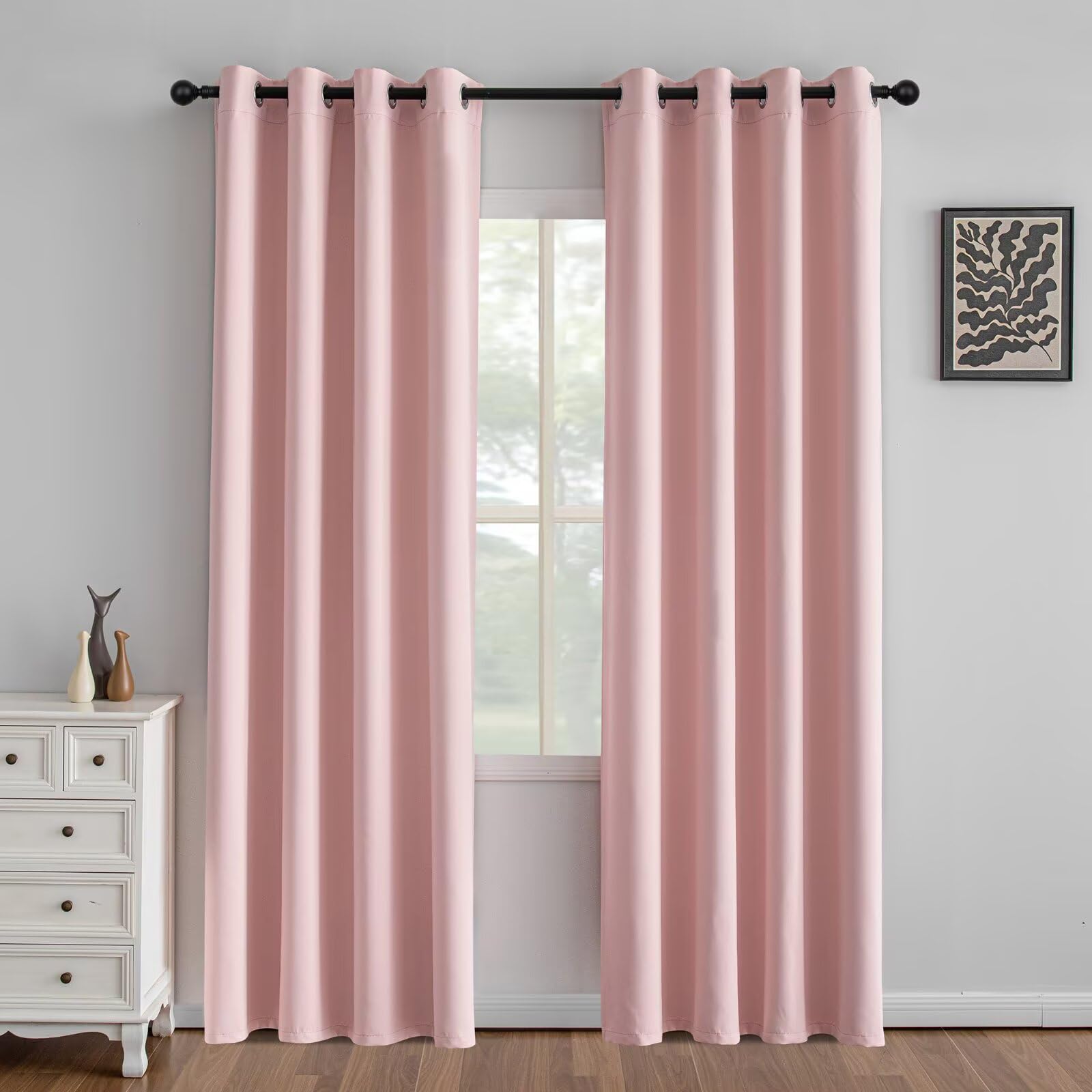 IGEMAEVE Black 100% Blackout Curtains 84 Inch Length 2 Panels Set, Black Out Curtains for Bedroom 84 Inch Long, Rod Pocket Energy Saving Room Darkening Drapes for Living Room Dining Room Window