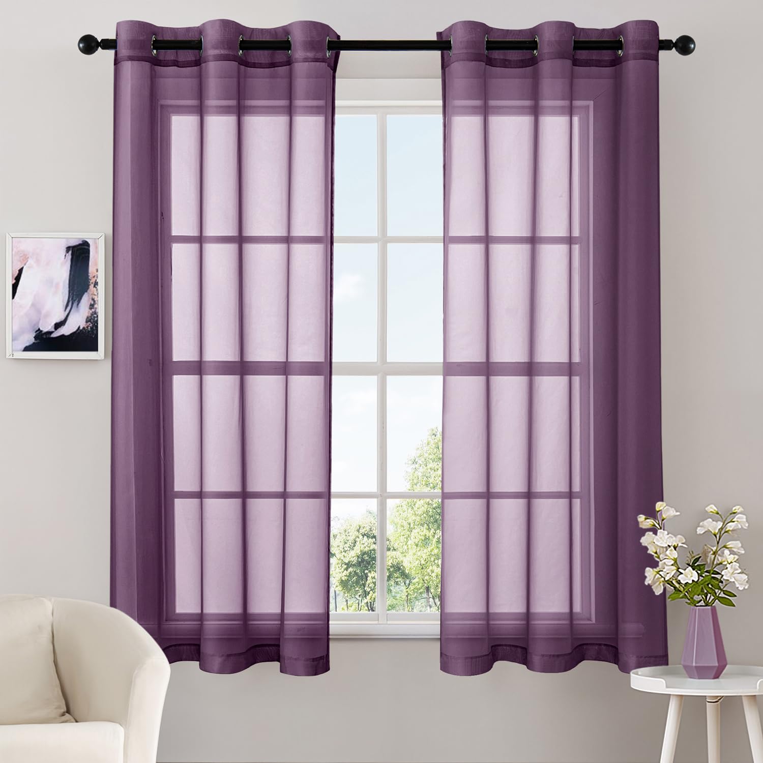 MIULEE Solid Color Sheer Curtains 84 Inches Long 2 Panels Set - Elegant Lightweight Grommet Light Filtering Window Voile Panels/Drapes/Treatment for Bedroom Living Room W42 x L84 Inch, White