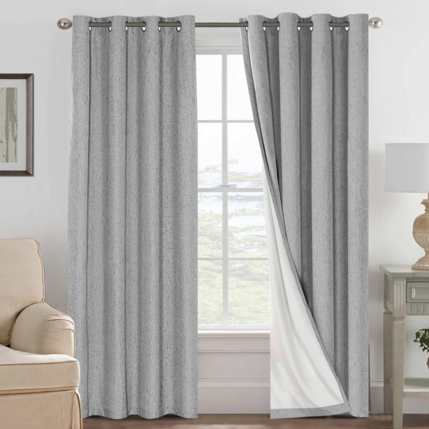 H.VERSAILTEX 100% Blackout Curtains Ivory, Linen Blackout Curtains 96 inch Curtains 2 Panel Set, Elegant Curtain for Bedroom Grommet Drapes for Living Room