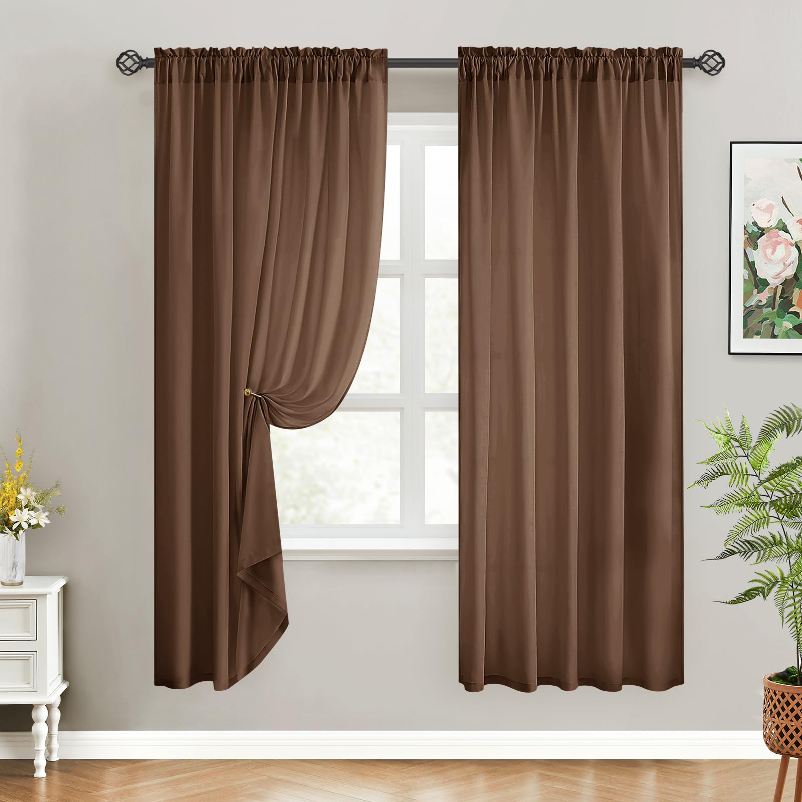HOMEIDEAS Non-See-Through White Privacy Sheer Curtains 52 X 84 Inches Long 2 Panels Sheer Curtains Light Filtering Window Curtains Drapes for Bedroom Living Room