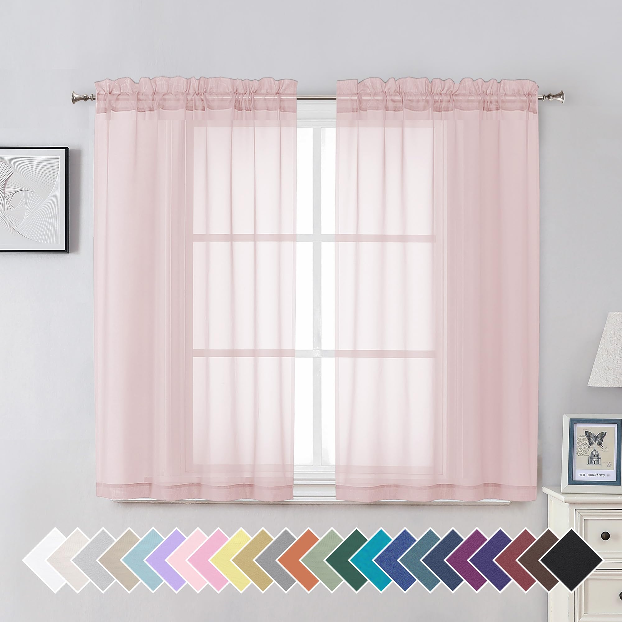 Aiyufeng Blush Pink Sheer Curtains 84 Inches Long 2 Panels Set, Light Filtering Soft Airy Voile Rod Pocket Baby Pink Sheer Window Drapes for Bedroom Living Room, Each 40Wx84L Inches