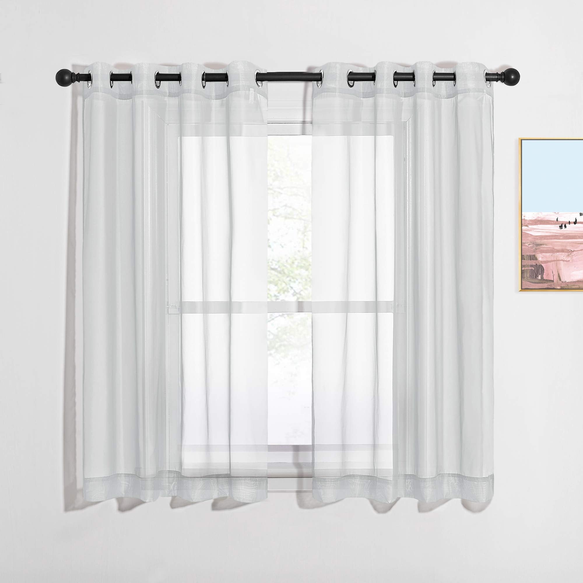 NICETOWN Sheer Curtains Panel 72" Long - Ring Top Window Treatment Sheer Voile Drapes for Bedroom/Living Room (White, Set of 2, W54 x L72)