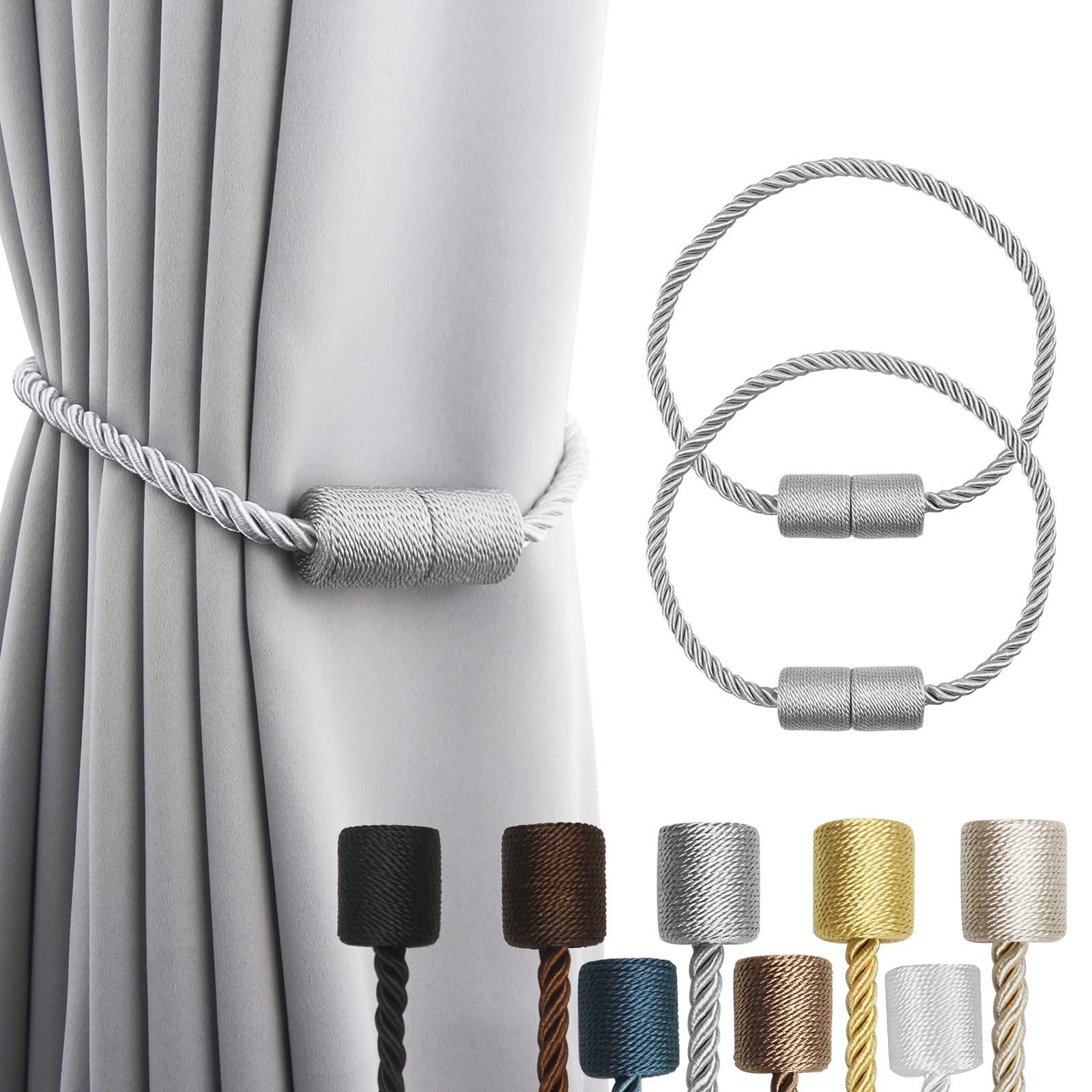 2 Pack Black Magnetic Rope Curtain Tiebacks