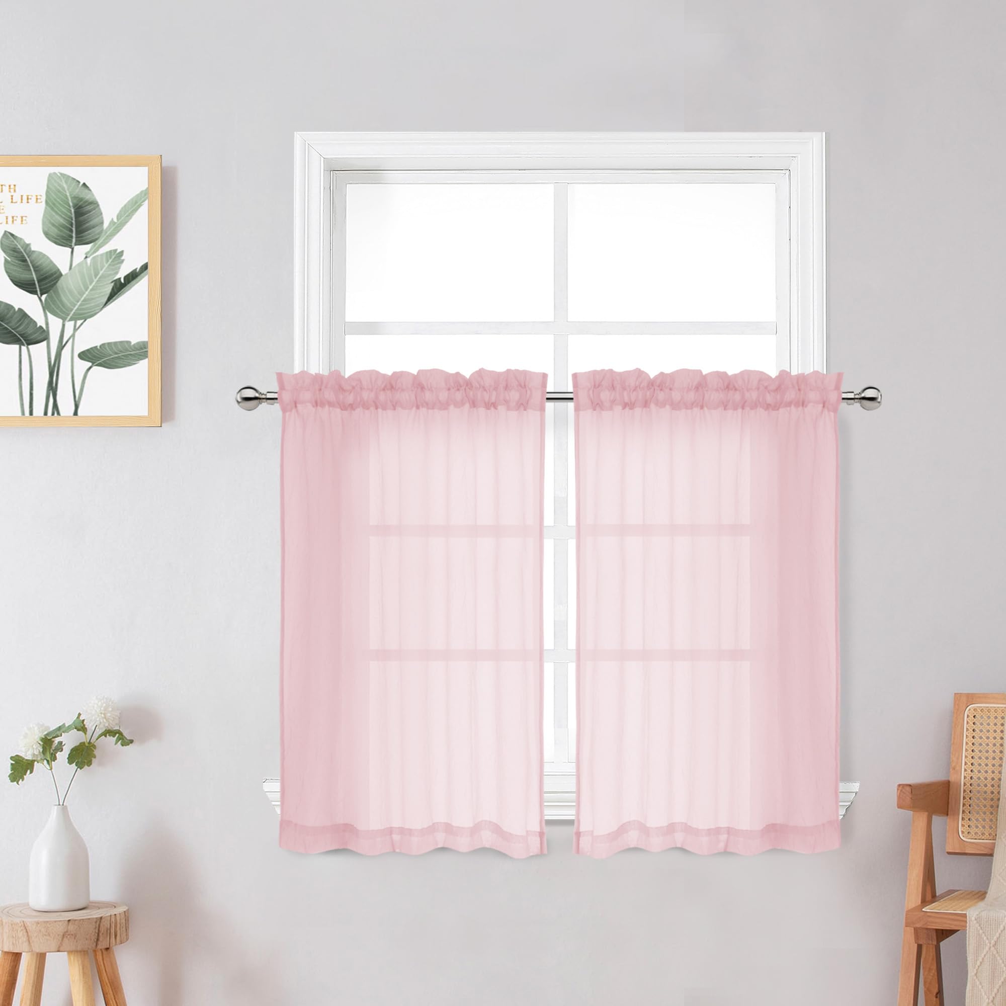 Chyhomenyc Crushed Sheer White Curtains 84 Inch Length 2 Panels, Light Filtering Solid Crinkle Voile Lightweight Textured Sheer Curtian for Bedroom, Each 42Wx84L Inches