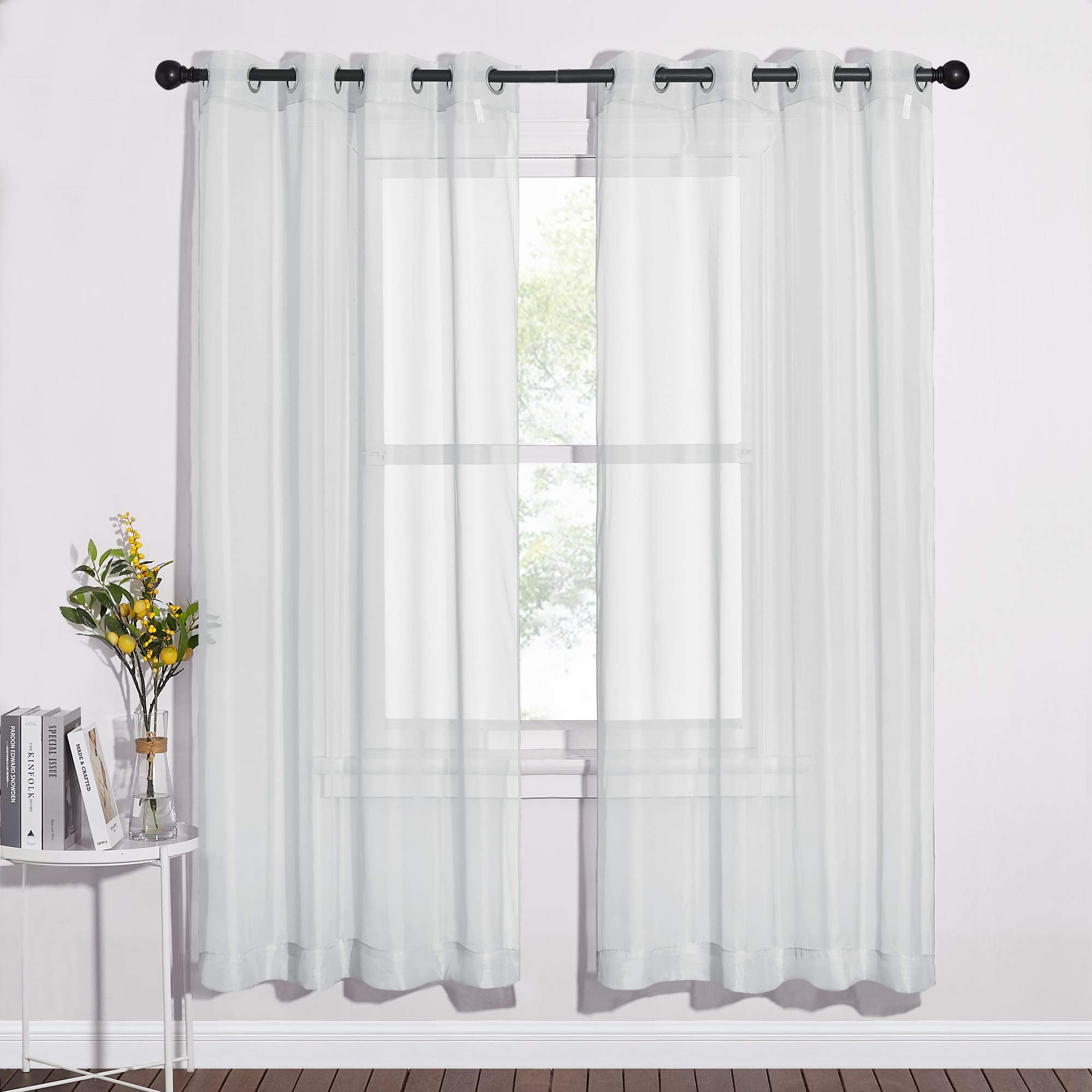 NICETOWN Sheer Curtains Panel 72" Long - Ring Top Window Treatment Sheer Voile Drapes for Bedroom/Living Room (White, Set of 2, W54 x L72)